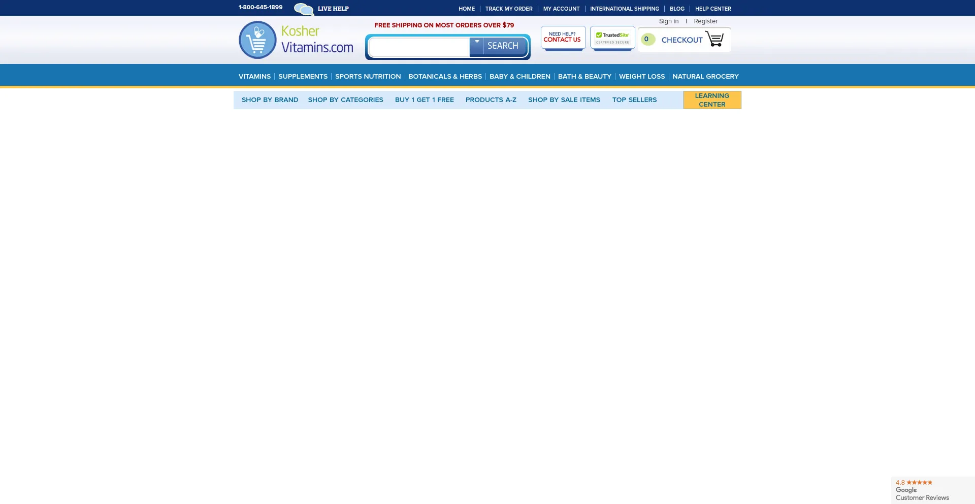 Website screenshot of Koshervitamins.com