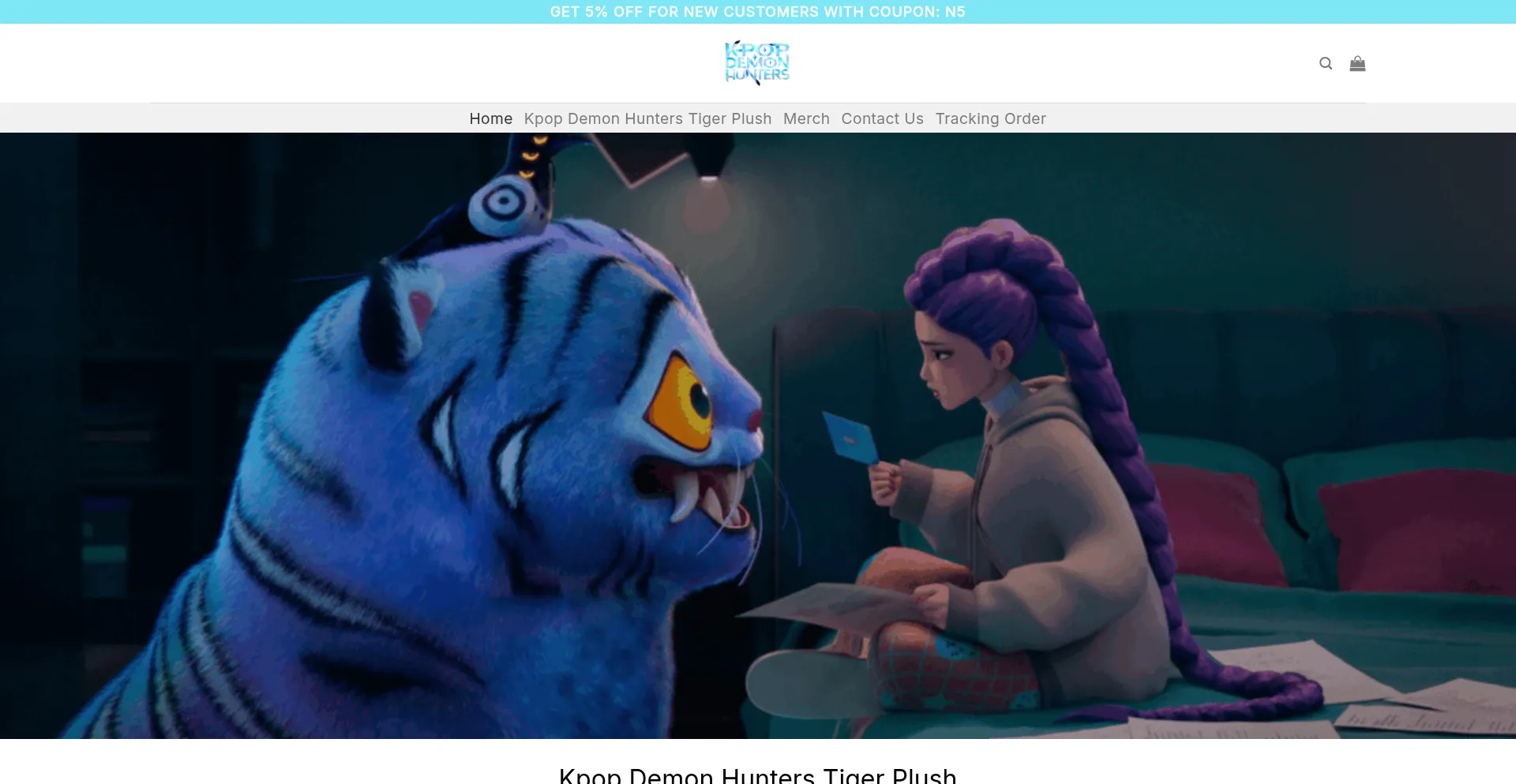 Website screenshot of Kpop-demon-hunters-tiger-plushies.com