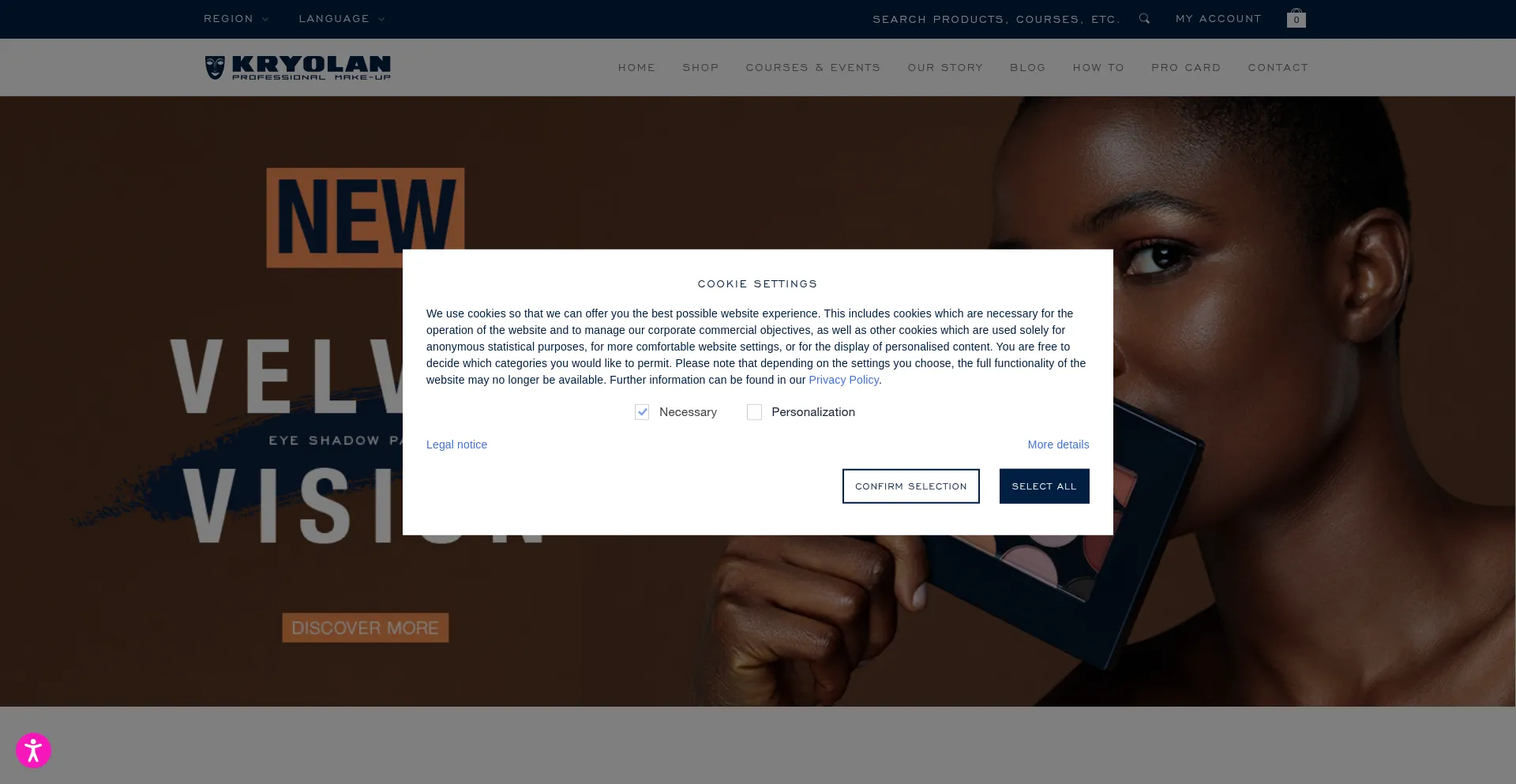 Website screenshot of Kryolan.com