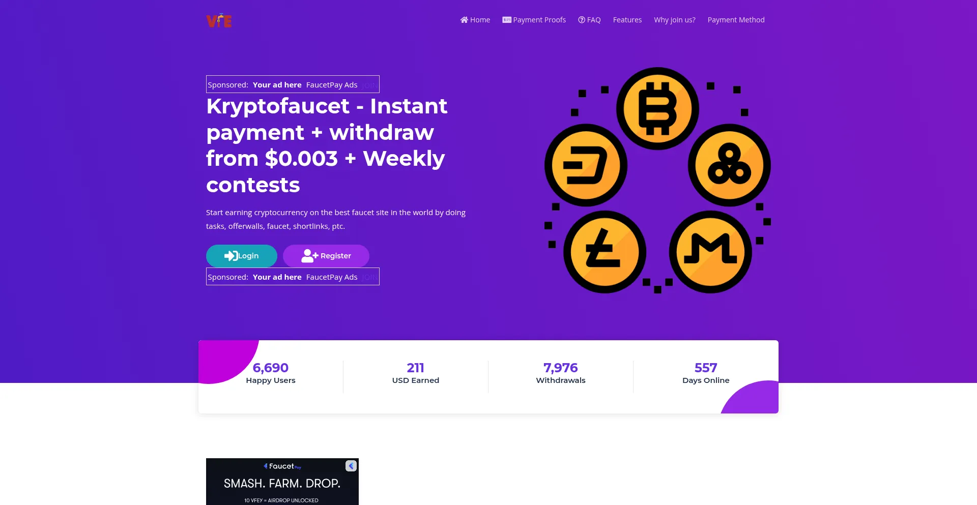 Website screenshot of Kryptofaucet.com