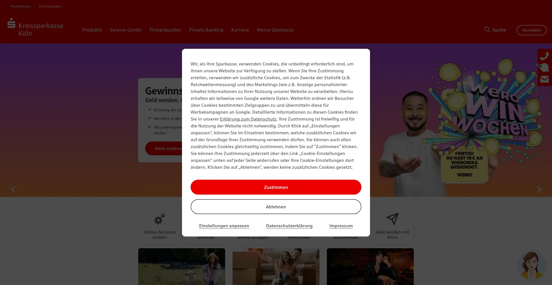 Website screenshot of Ksk-koeln.de