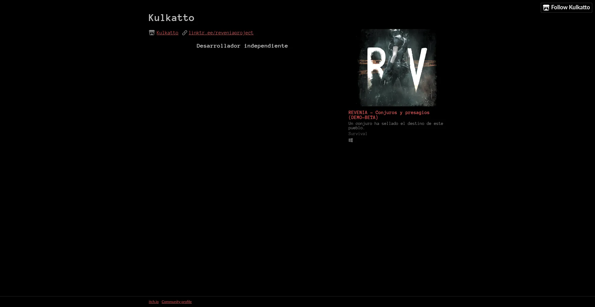Website screenshot of Kulkatto.itch.io