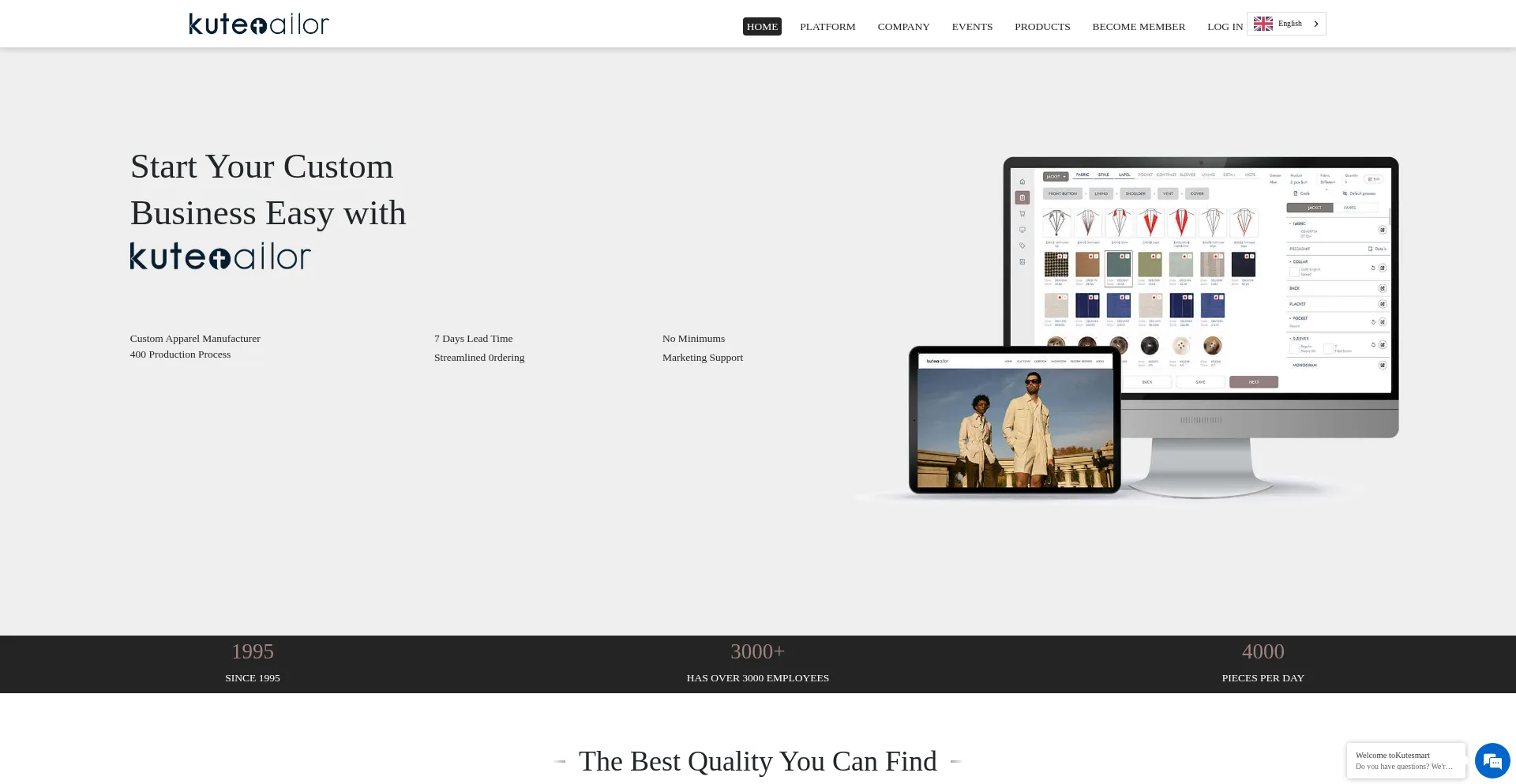 Website screenshot of Kutetailor.com