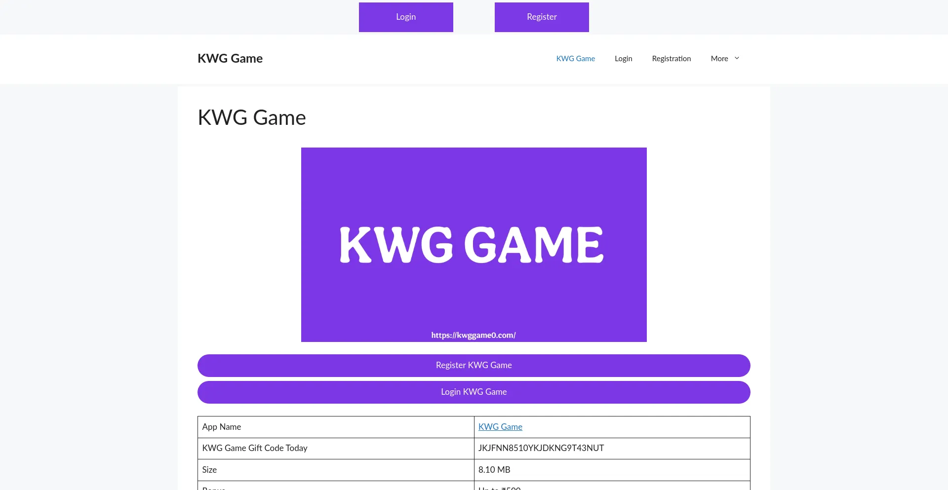 Website screenshot of Kwggame0.com