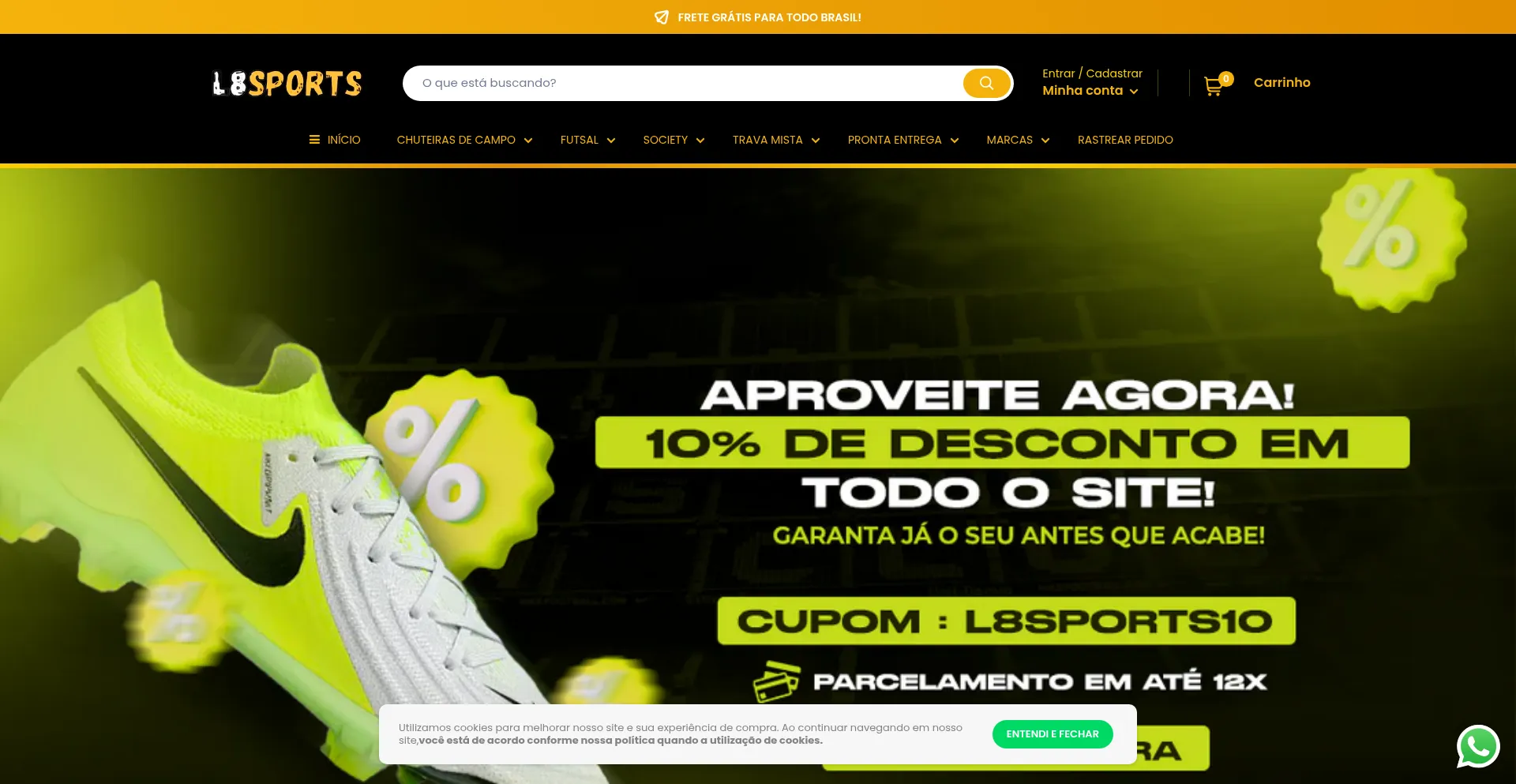 Website screenshot of L8sports.com.br