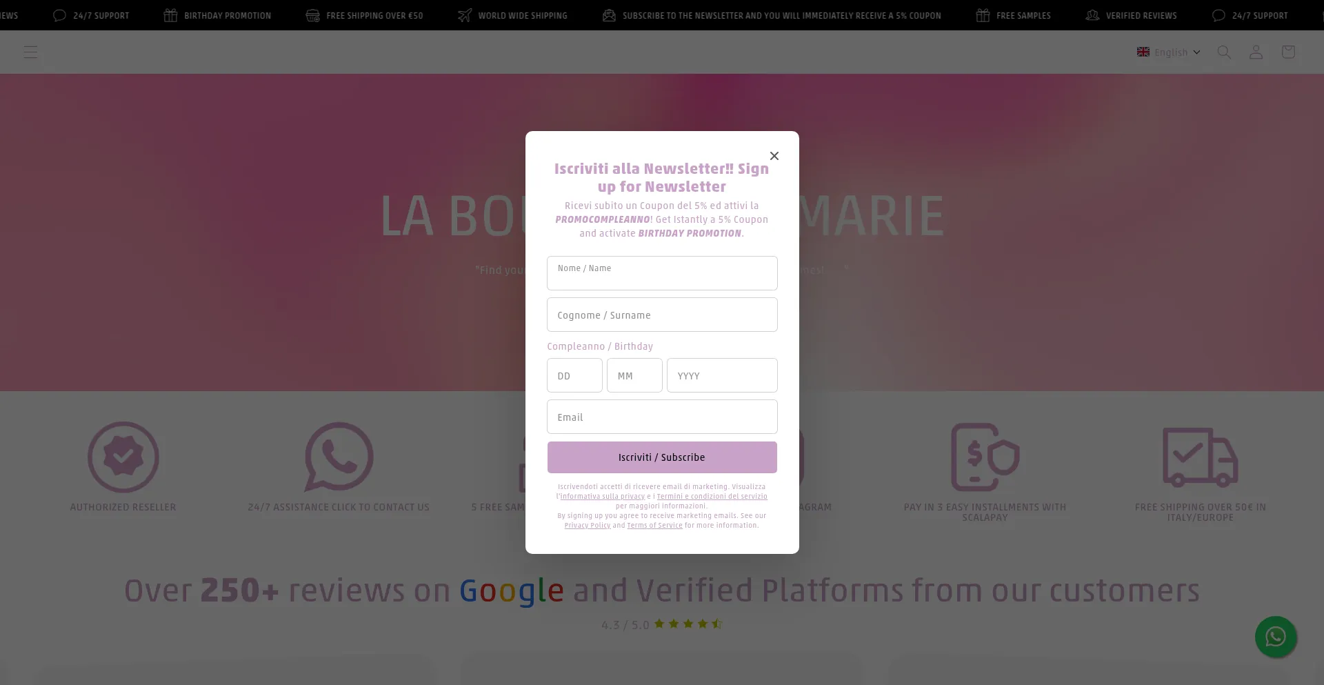 Website screenshot of Laboutiquedemarieprofumi.it