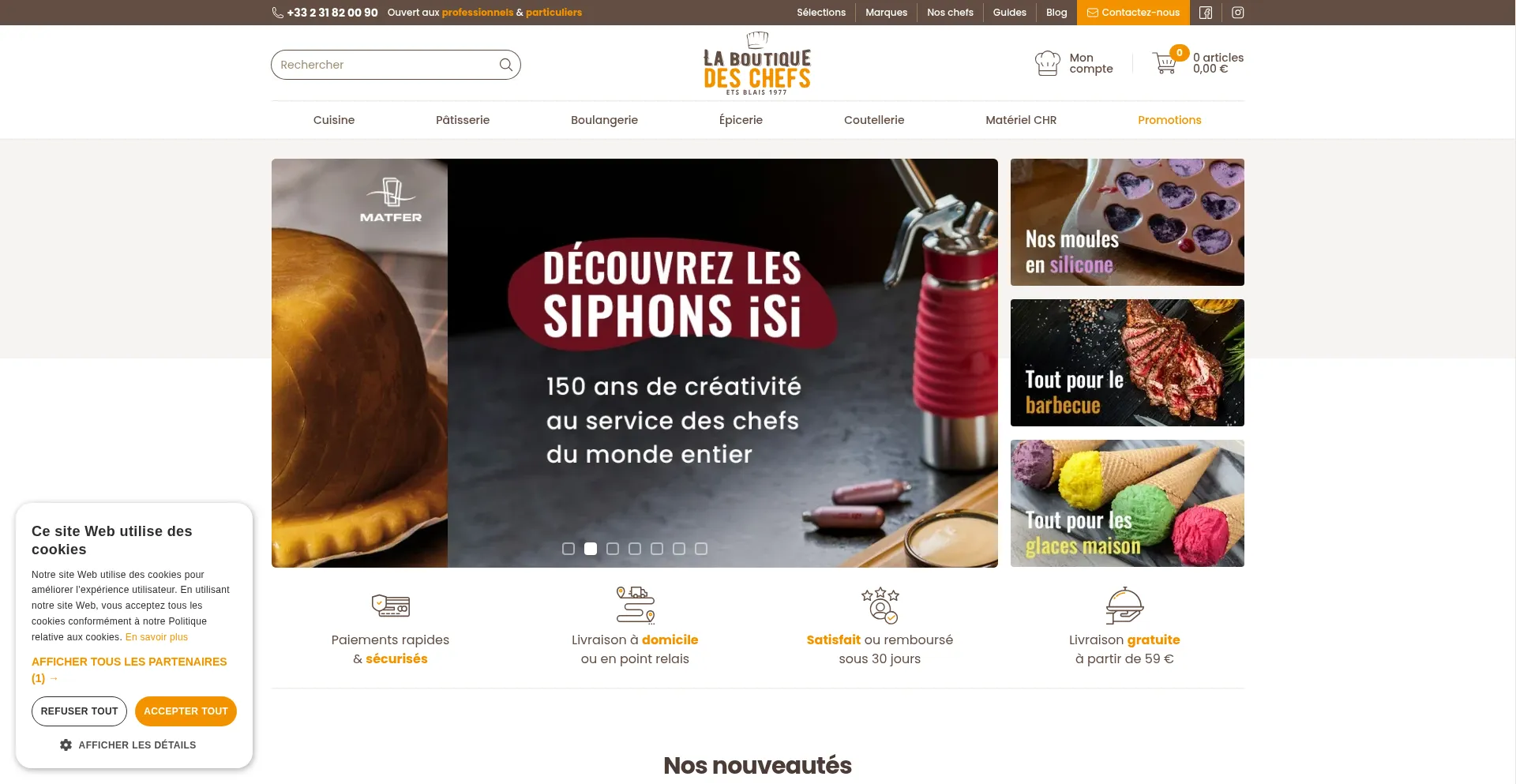 Website screenshot of Laboutiquedeschefs.com