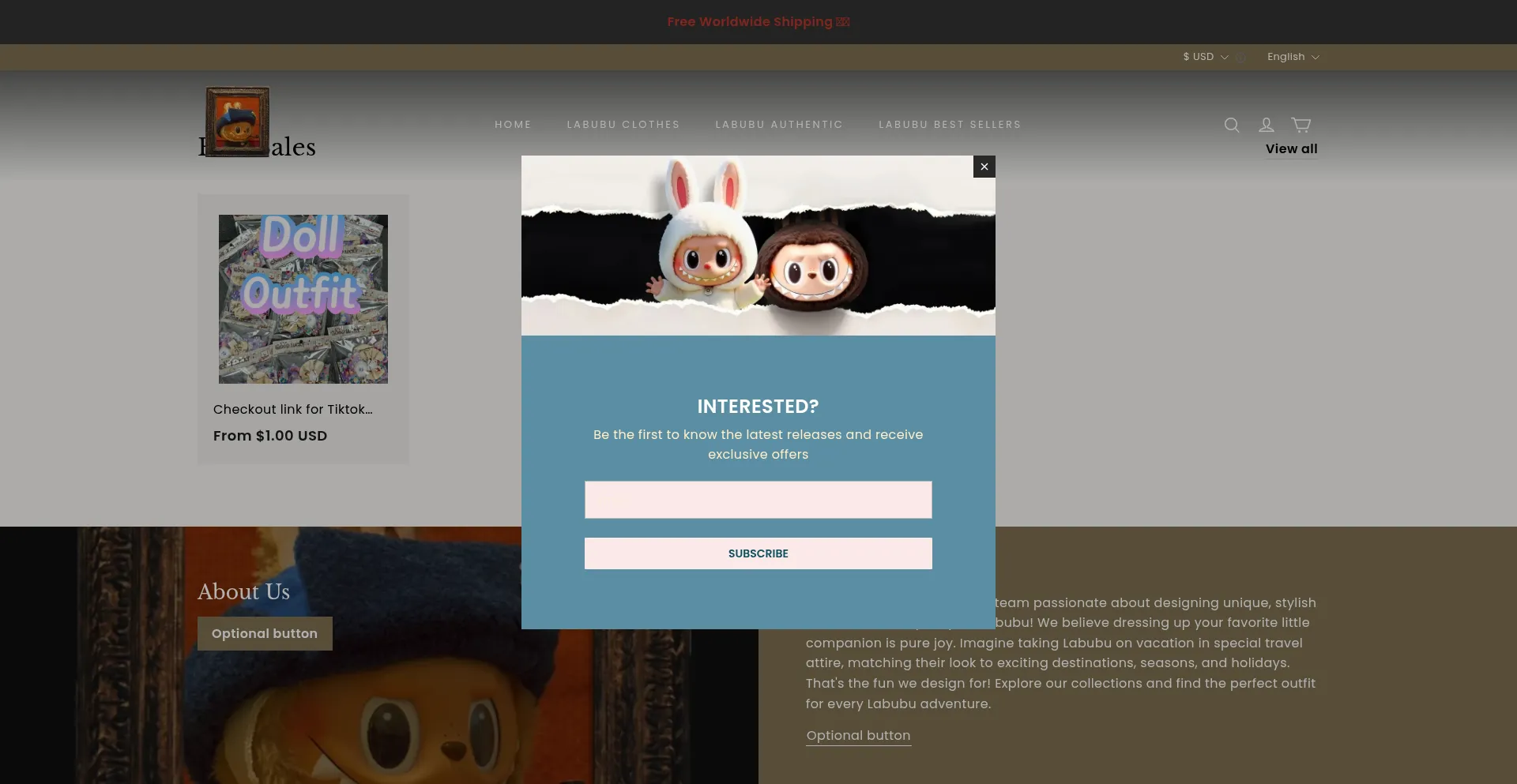 Website screenshot of Labubuwardrobe.com