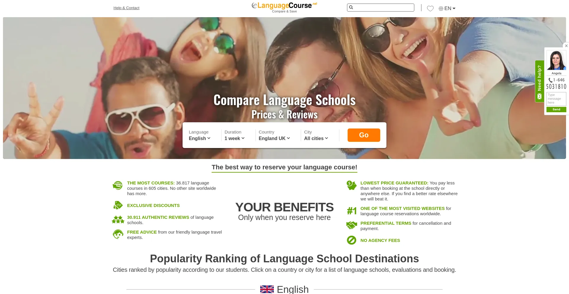 Website screenshot of Languagecourse.net