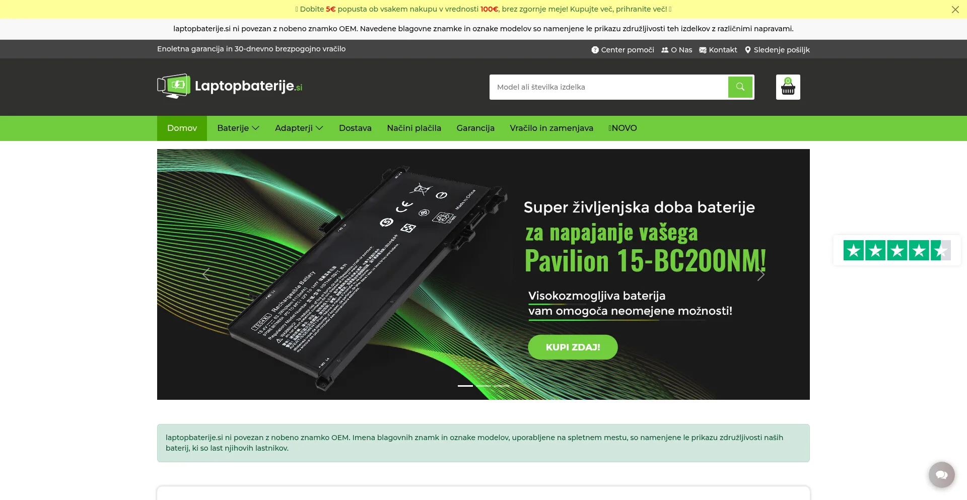 Website screenshot of Laptopbaterije.si