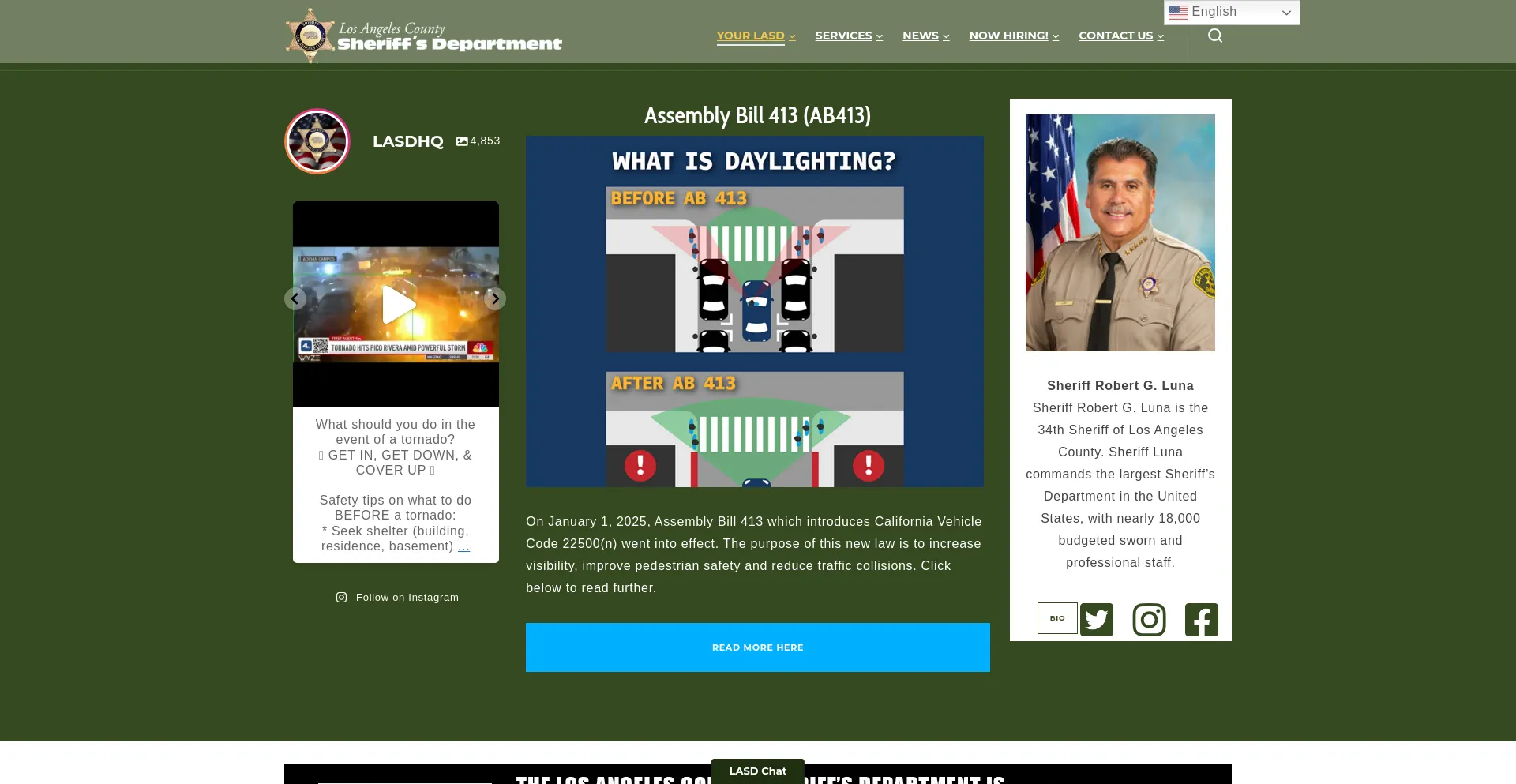 Website screenshot of Lasd.org