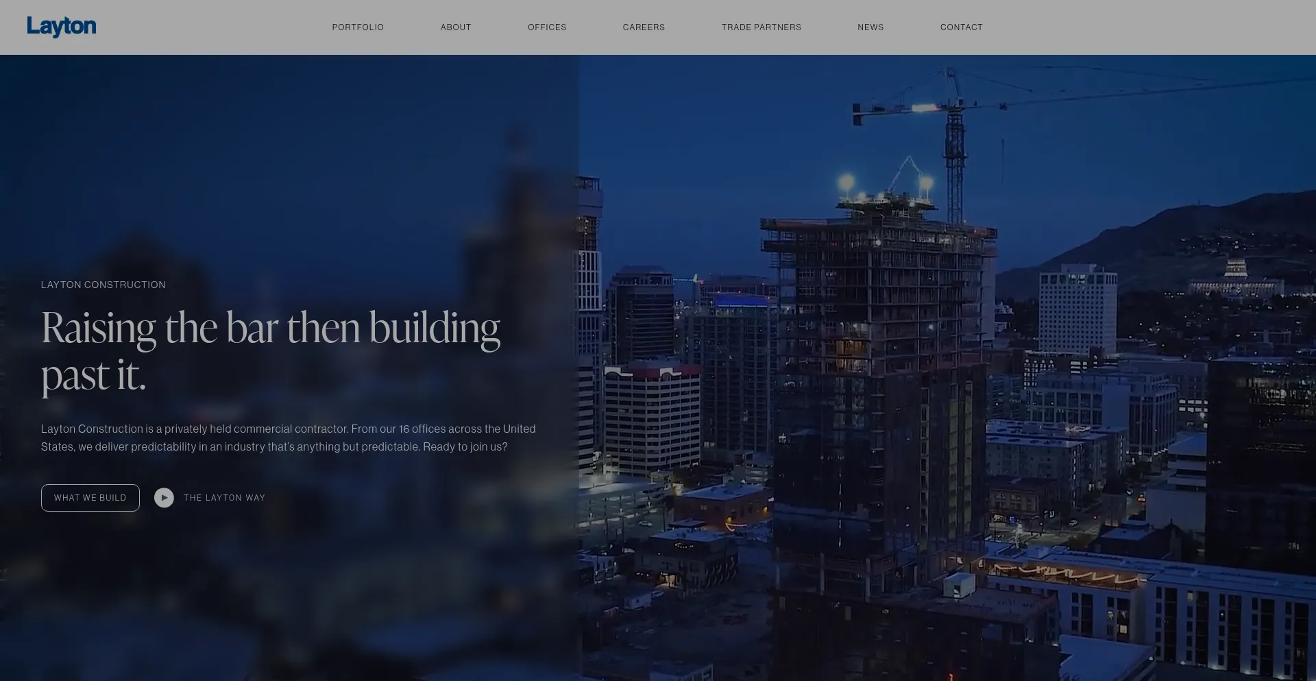 Website screenshot of Laytonconstruction.com