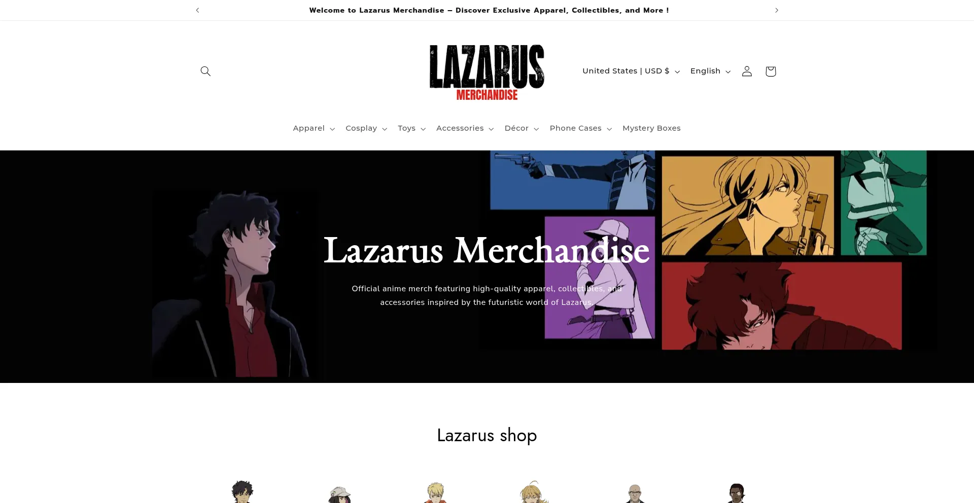 Website screenshot of Lazarusmerch.com