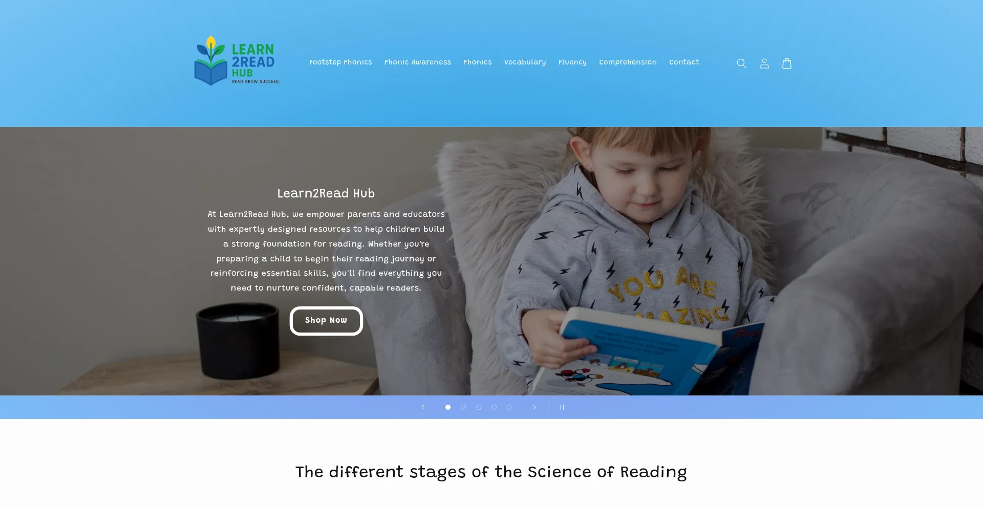 Website screenshot of Learn2readhub.store