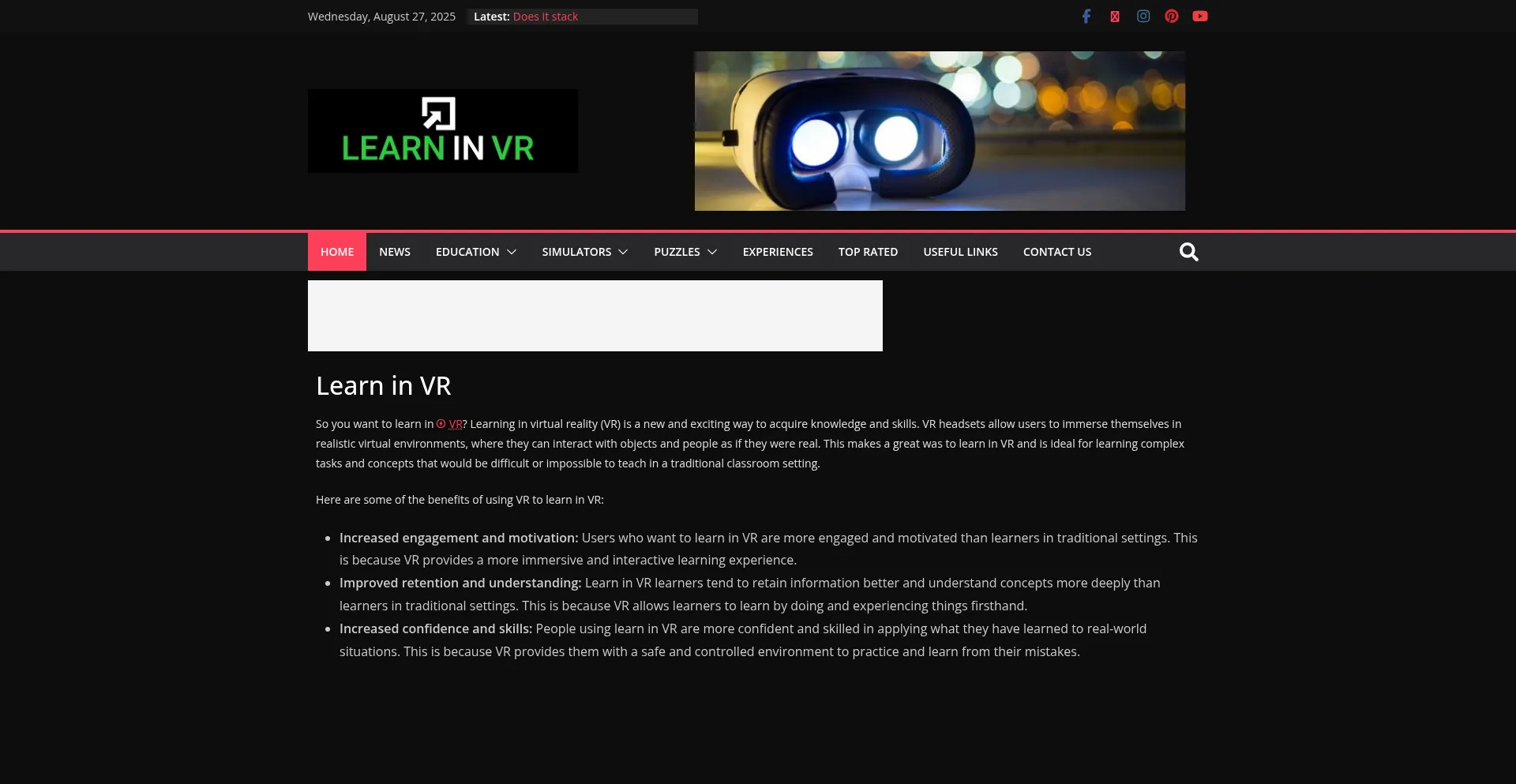 Website screenshot of Learninvr.com