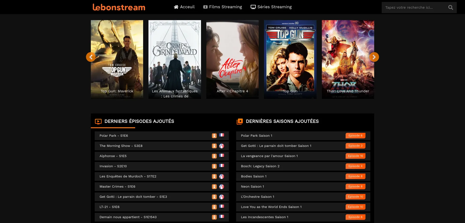 Website screenshot of Lebonstream.xyz