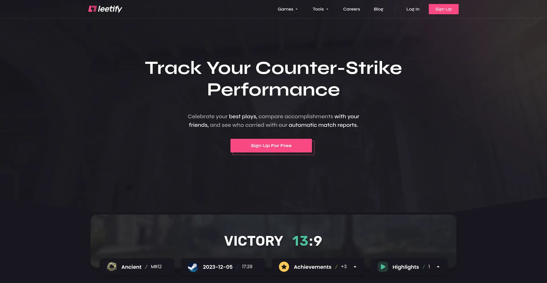 Website screenshot of Leetify.com