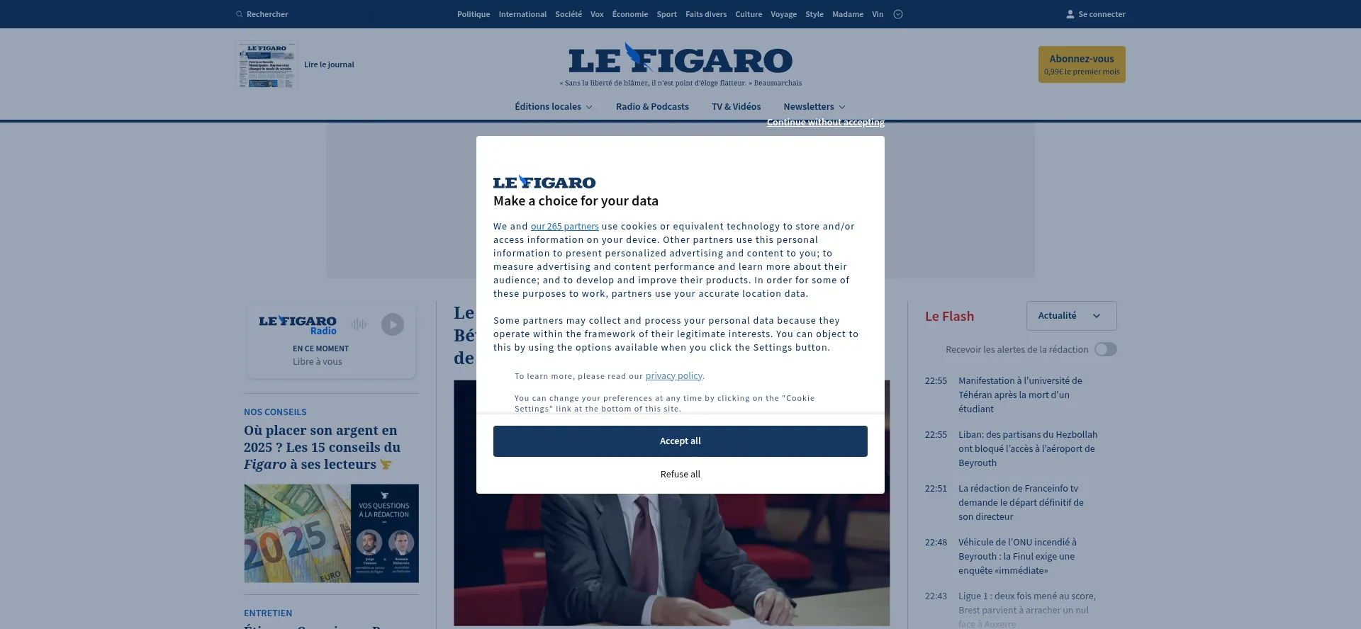 Website screenshot of Lefigaro.fr