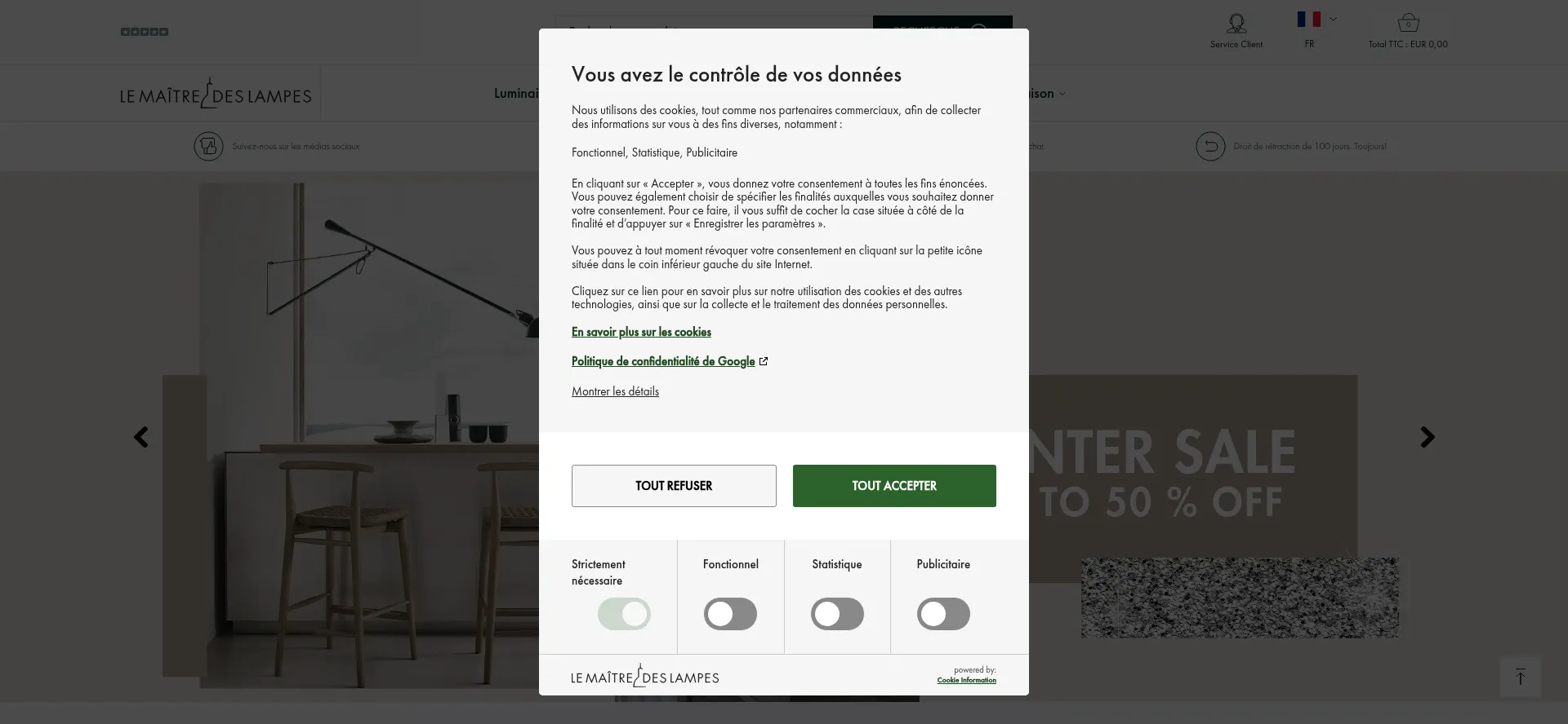 Website screenshot of Lemaitredeslampes.fr