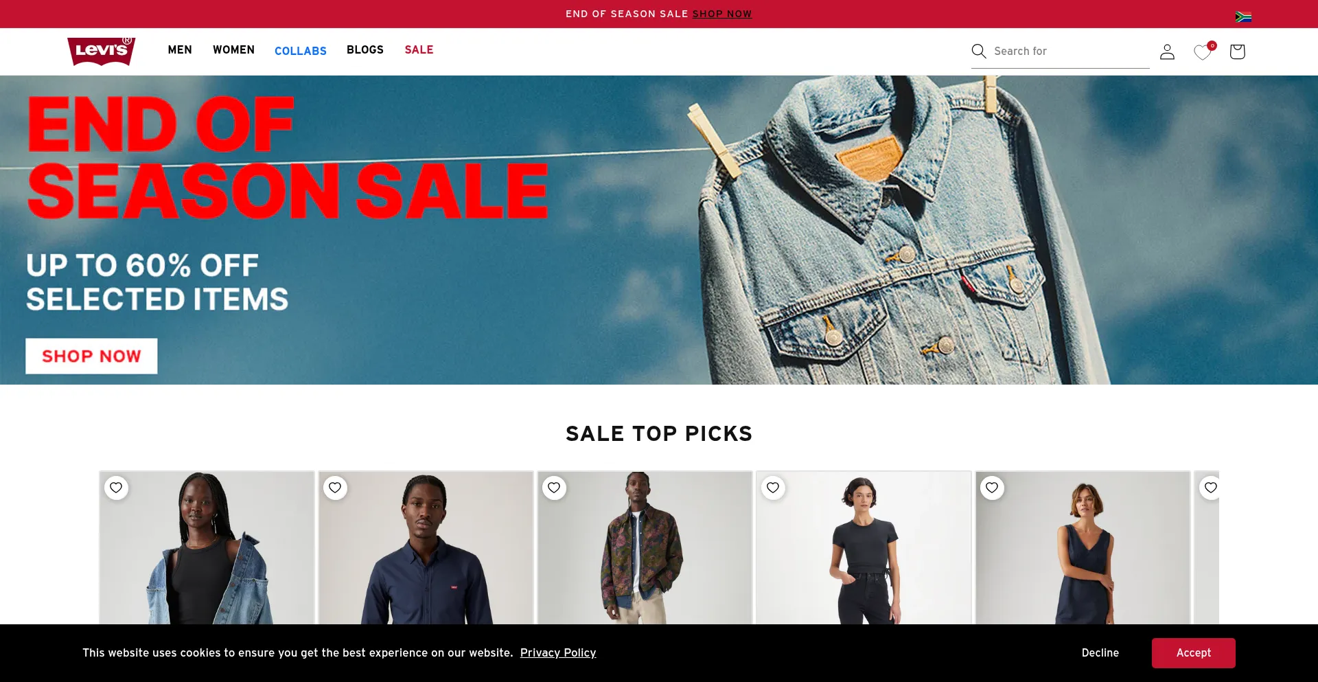Website screenshot of Levi.co.za