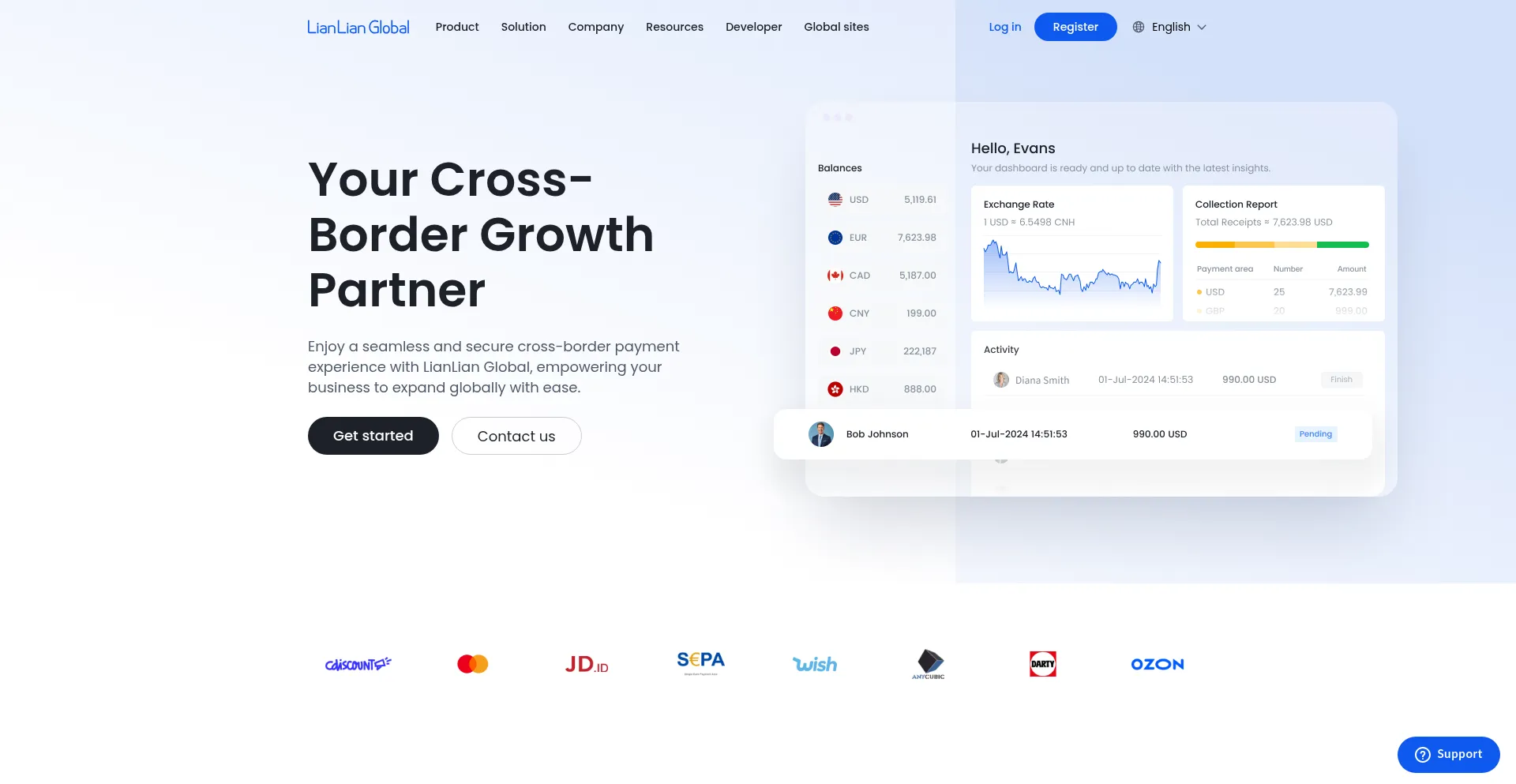 Website screenshot of Lianlianglobal.com