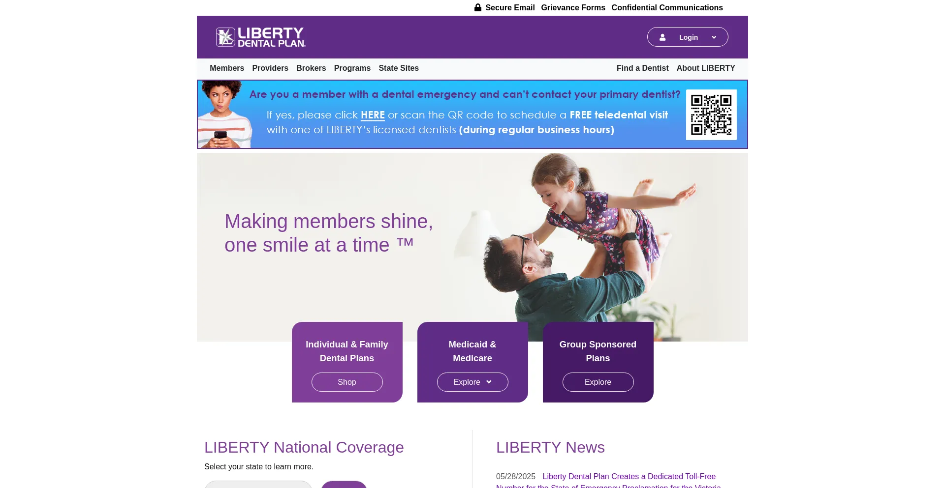 Website screenshot of Libertydentalplan.com