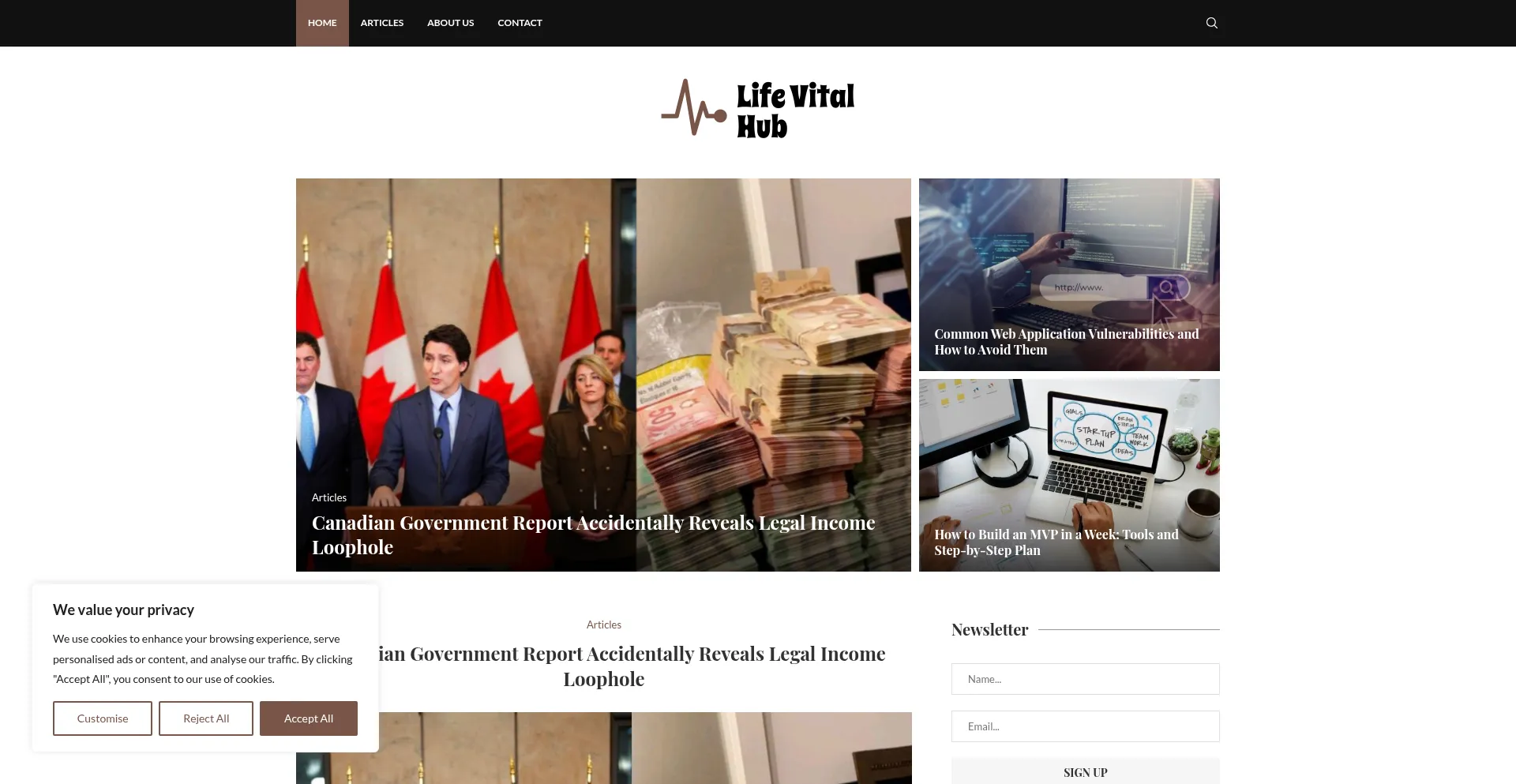 Website screenshot of Lifevitalhub.com
