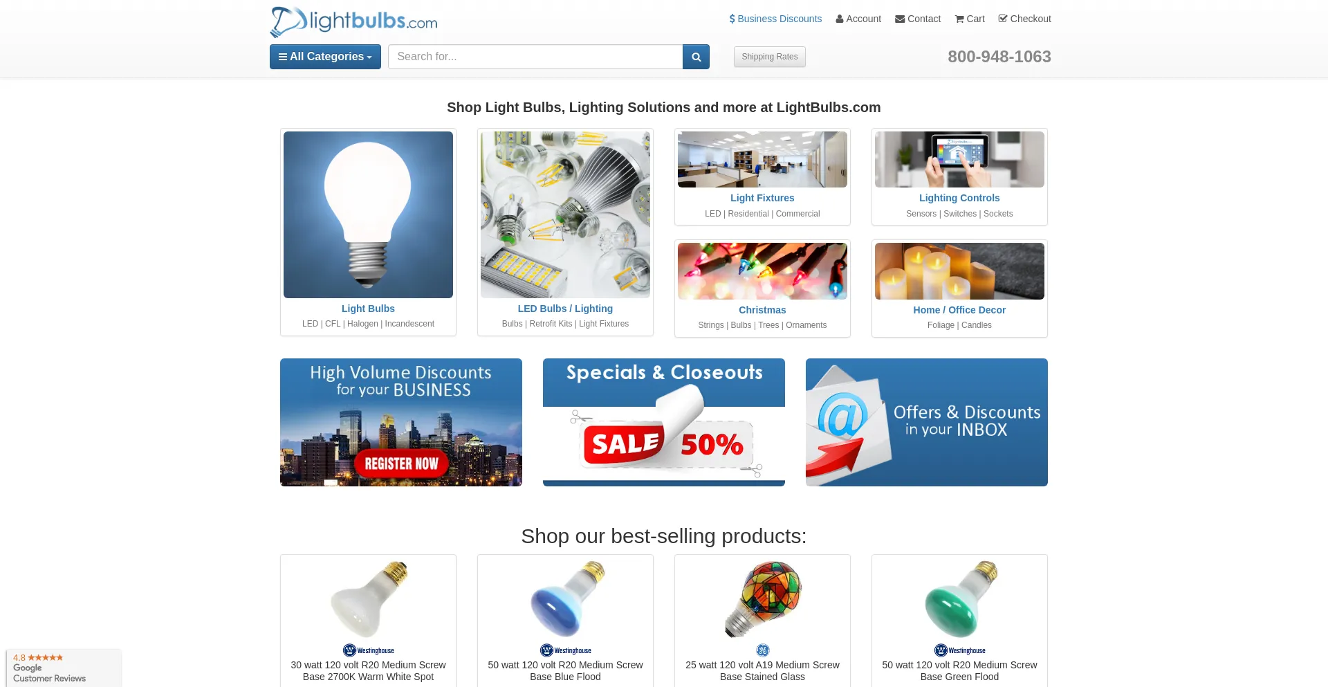 Website screenshot of Lightbulbs.com