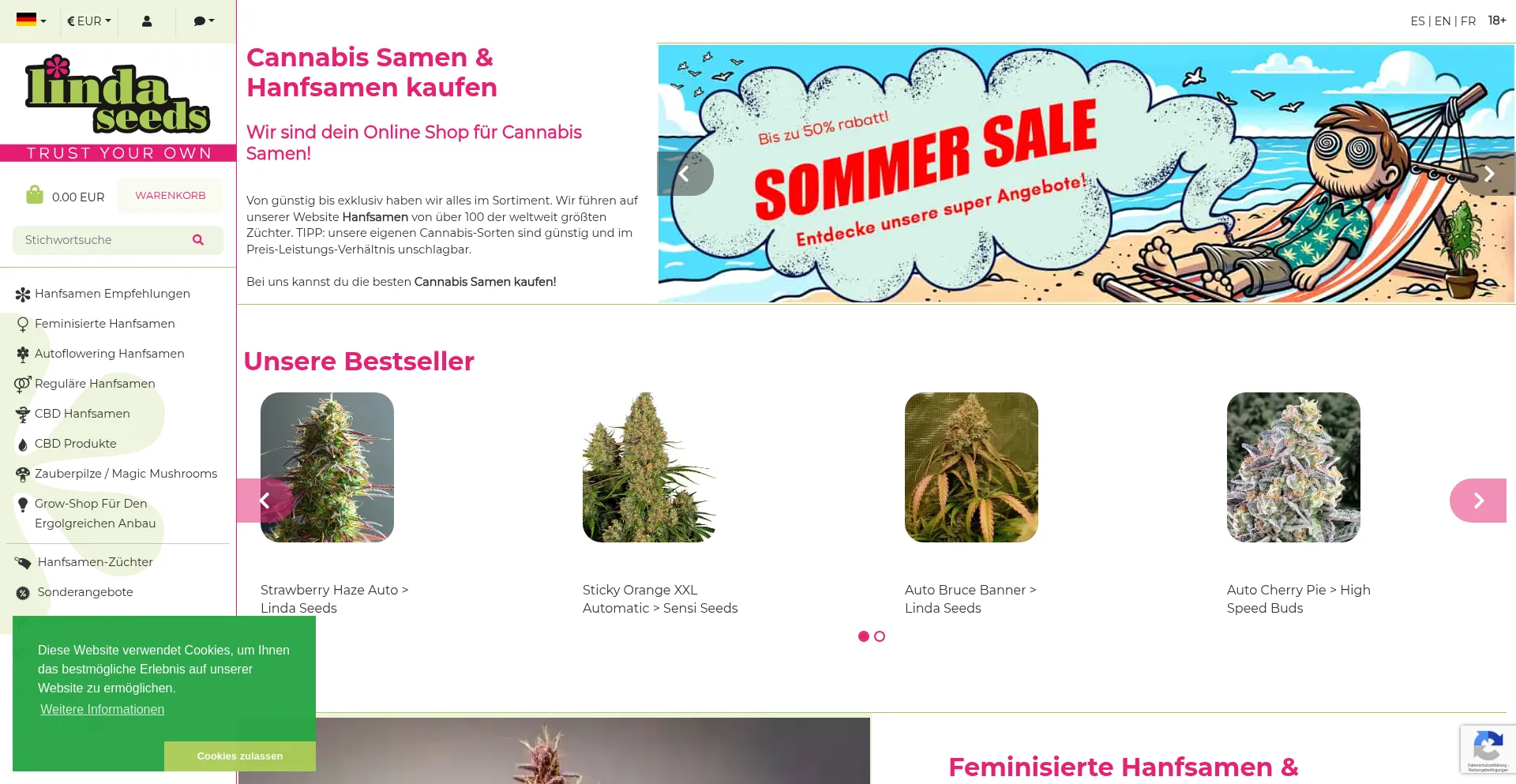 Website screenshot of Linda-seeds.com