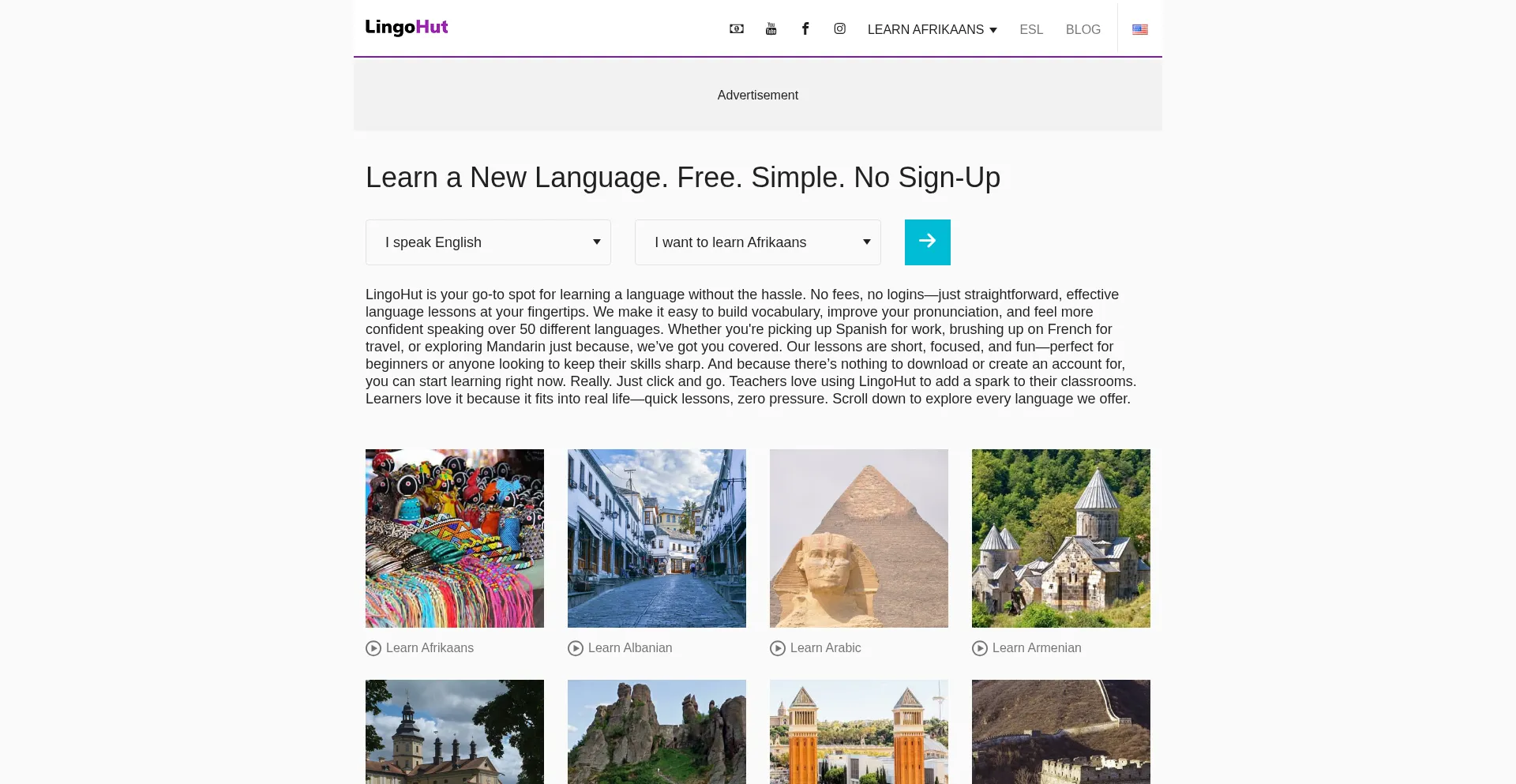Website screenshot of Lingohut.com