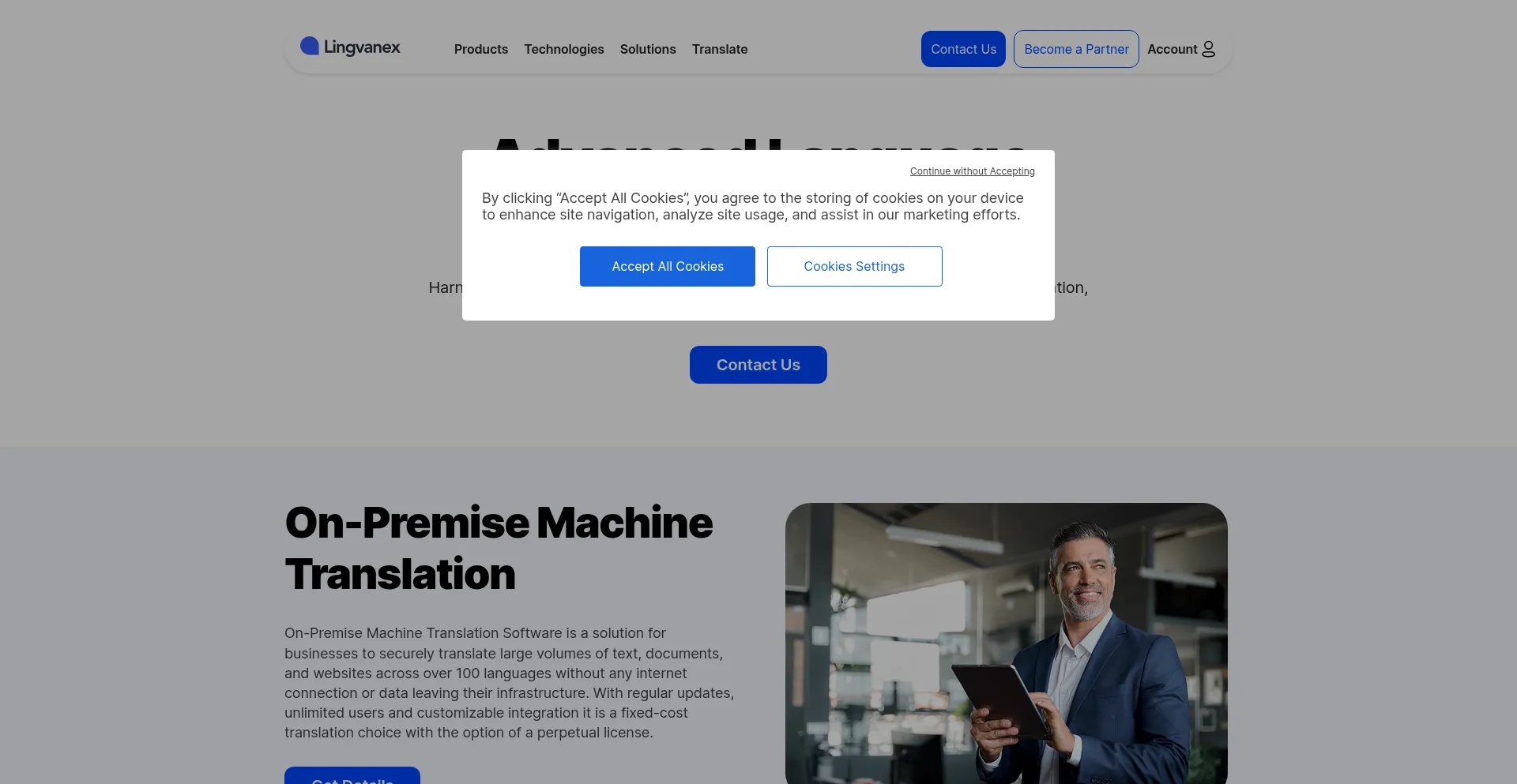 Website screenshot of Lingvanex.com
