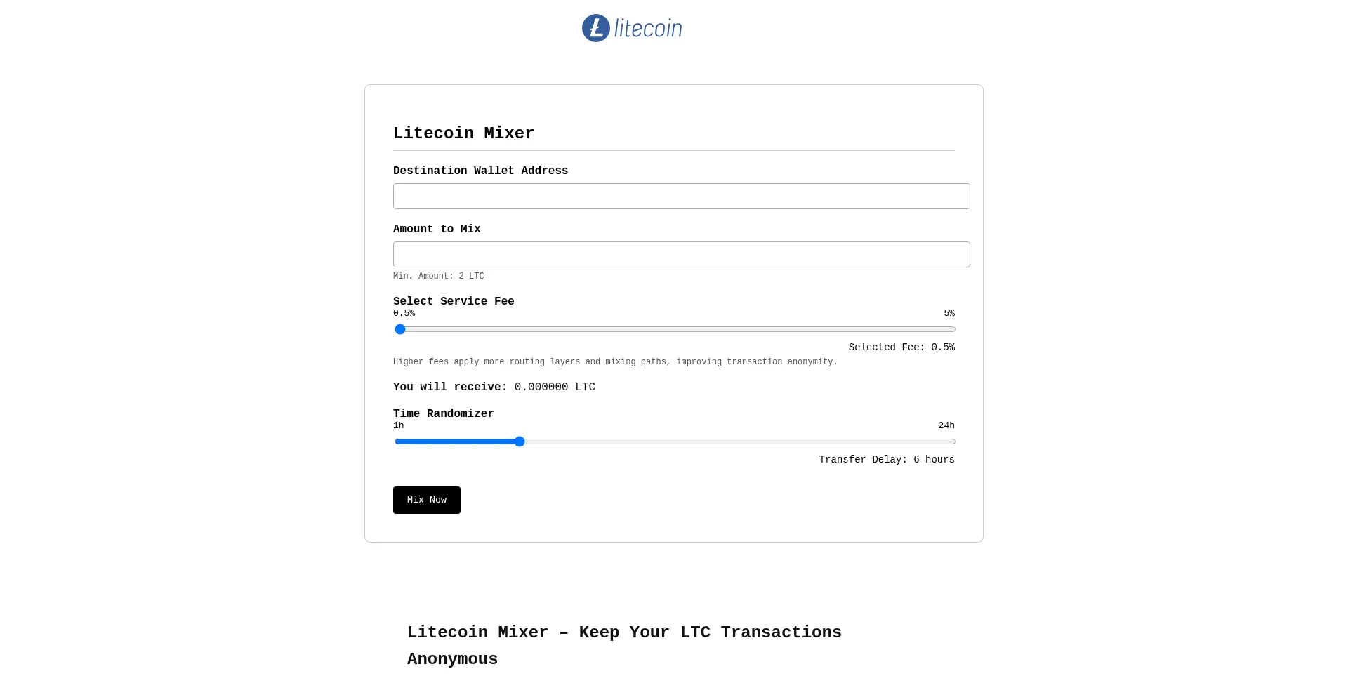 Website screenshot of Litecoin-mixers.com
