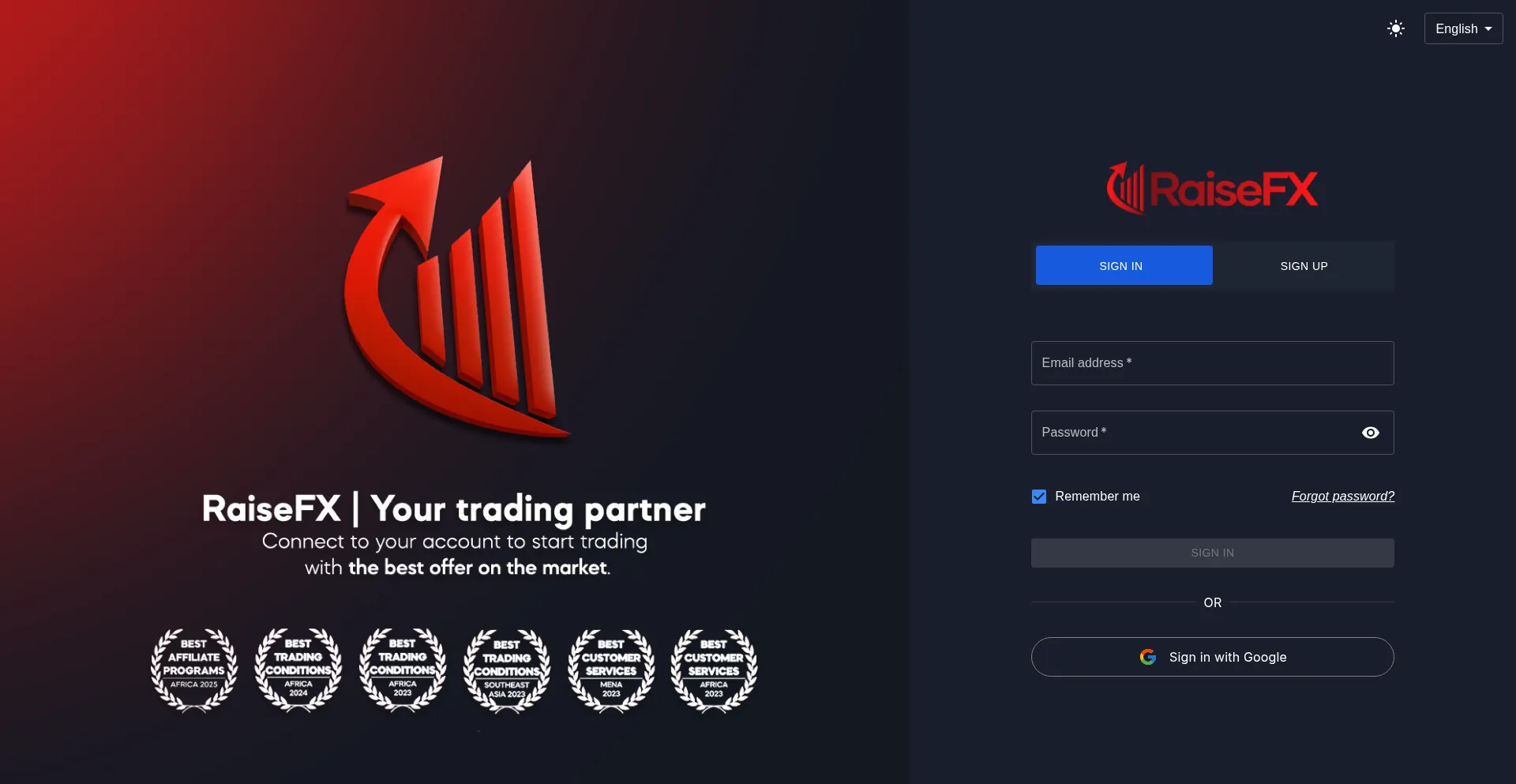 Website screenshot of Live.raisefx.com