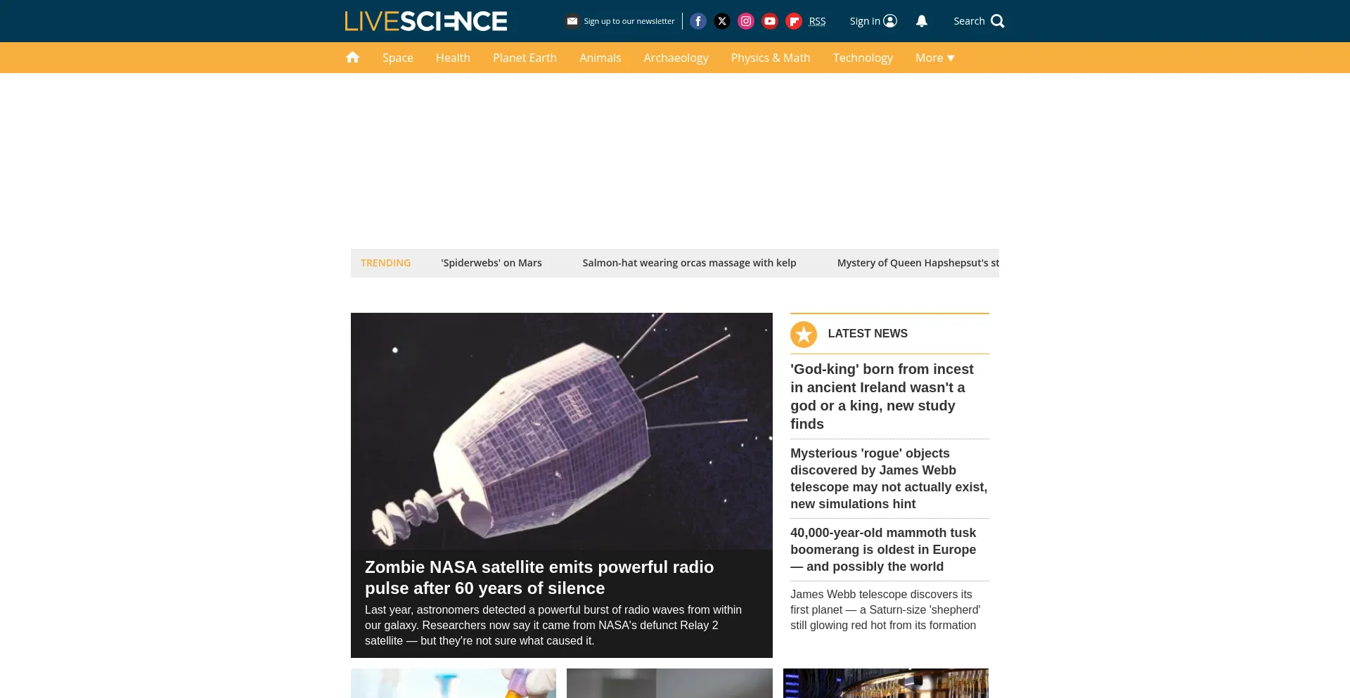 Website screenshot of Livescience.com