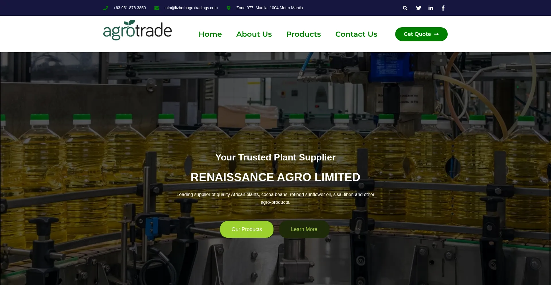 Website screenshot of Lizbethagrotradings.com