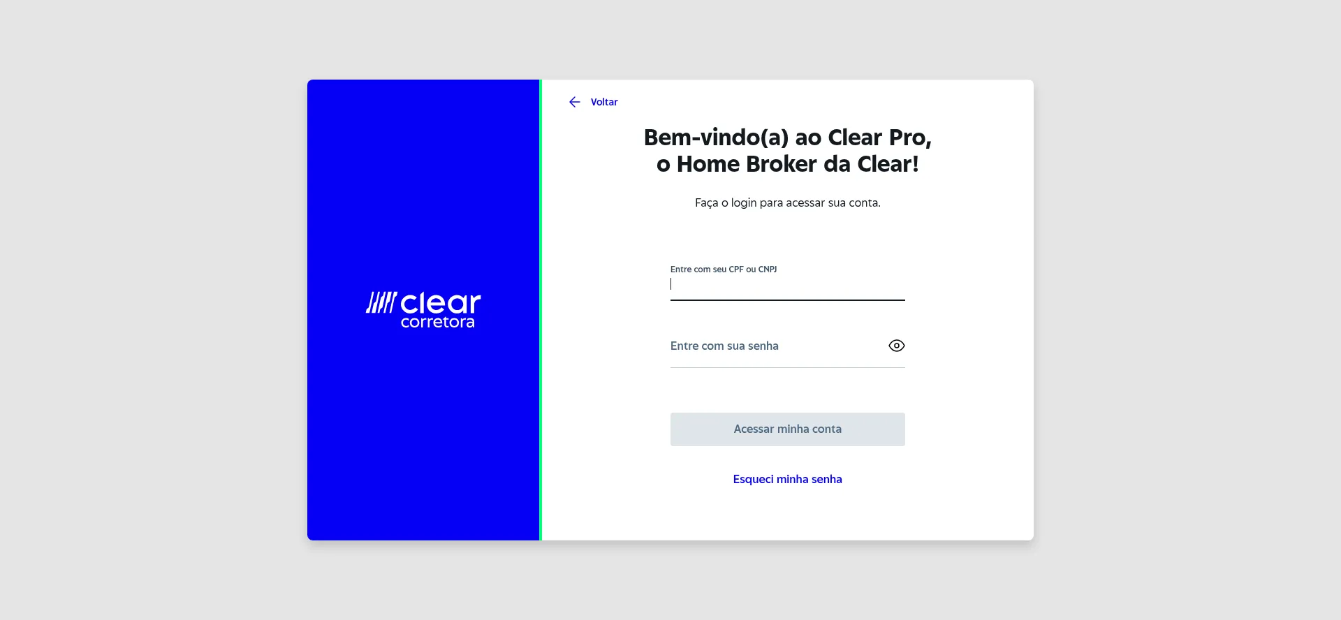 Website screenshot of Login.clear.com.br