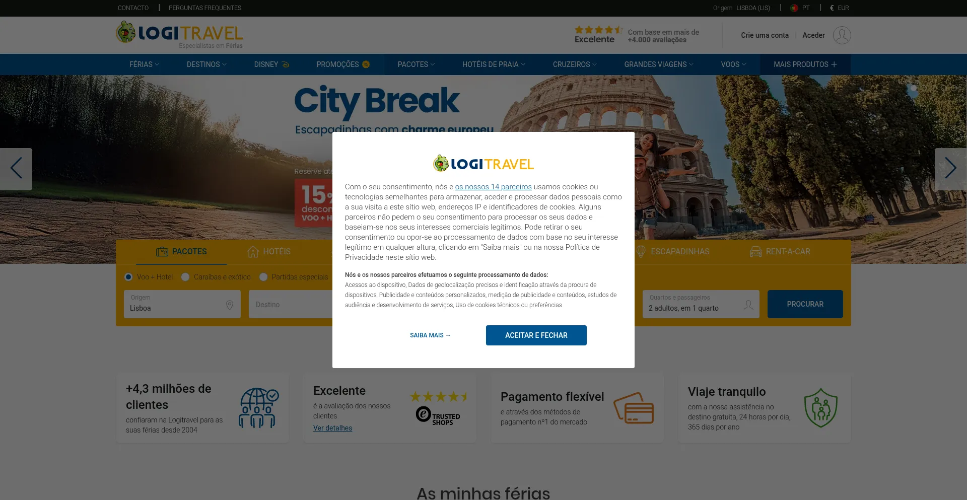 Website screenshot of Logitravel.pt