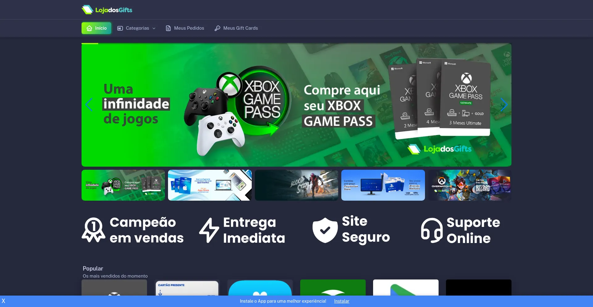 Website screenshot of Lojadosgifts.com.br