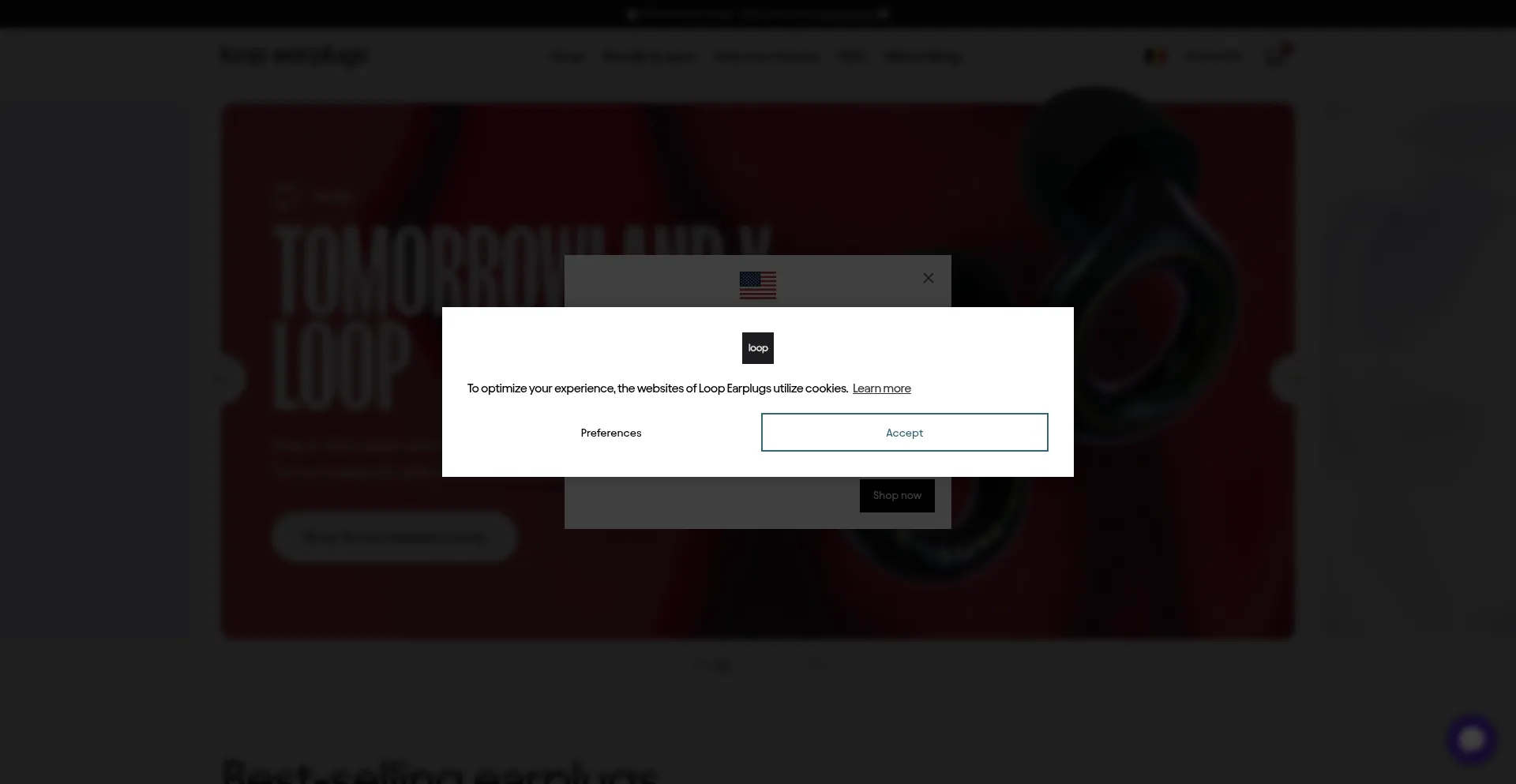 Website screenshot of Loopearplugs.com