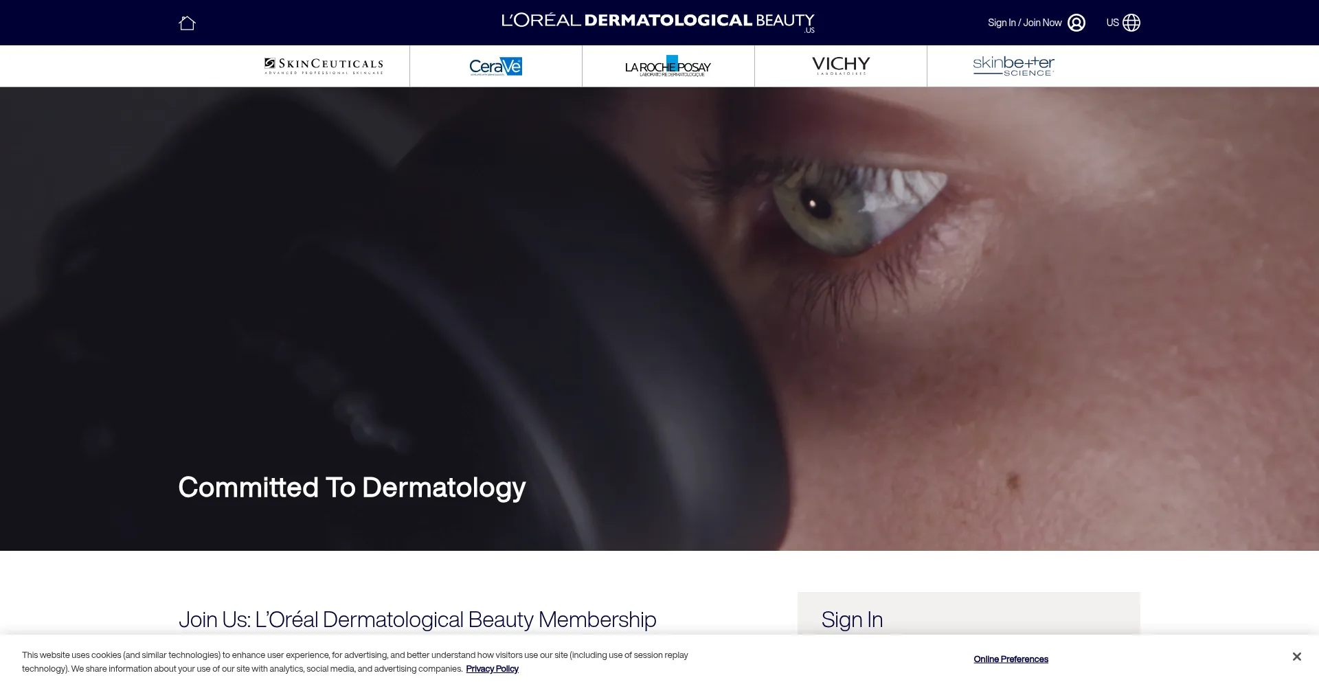 Website screenshot of Lorealdermatologicalbeauty.com
