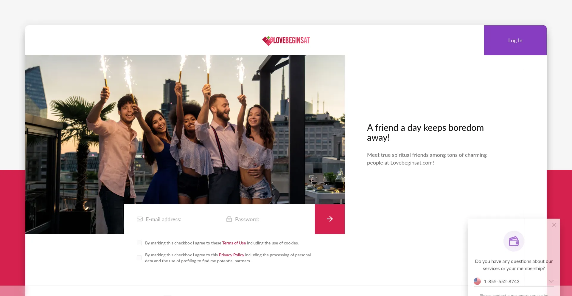Website screenshot of Lovebeginsat.com