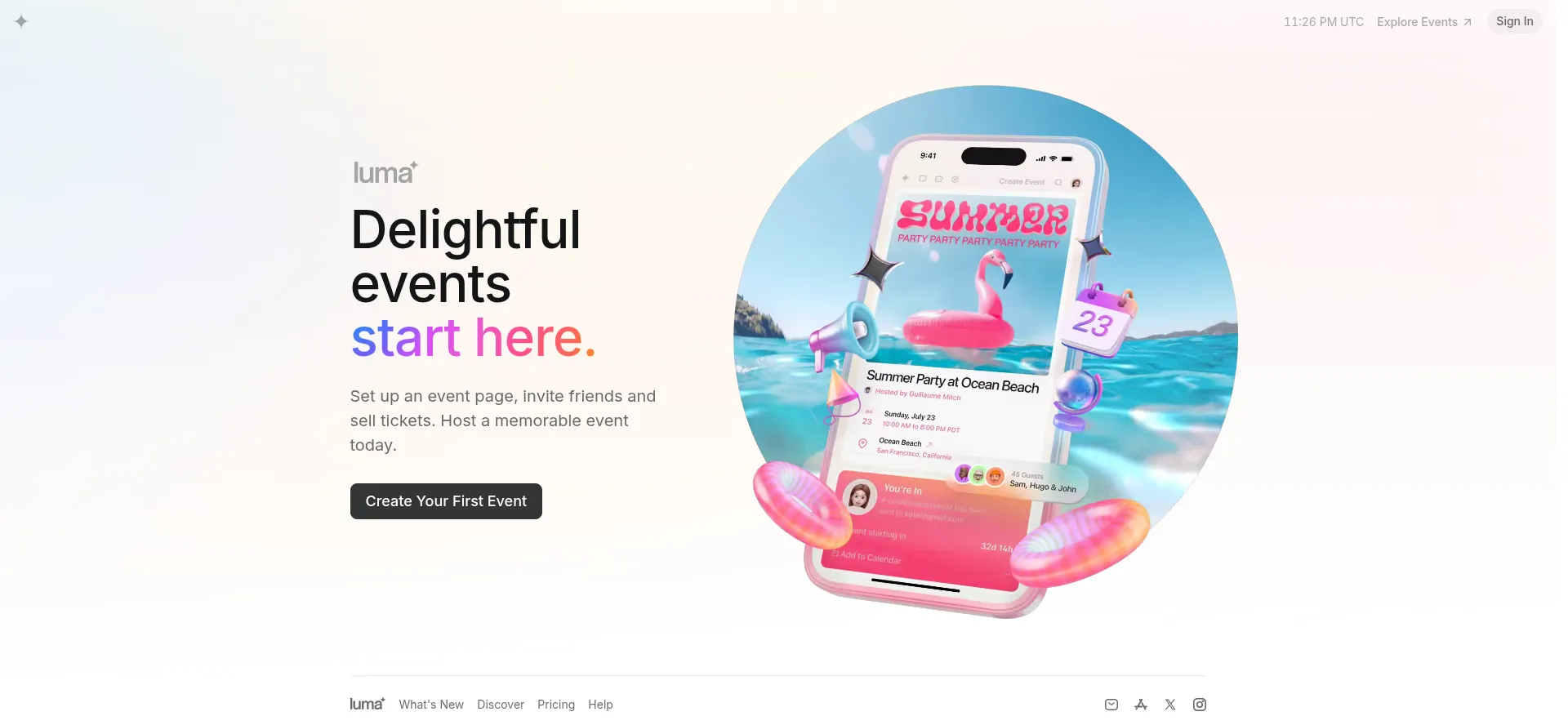 Website screenshot of Lu.ma