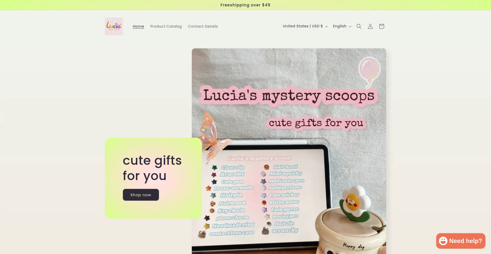 Website screenshot of Luciacutegifts.com