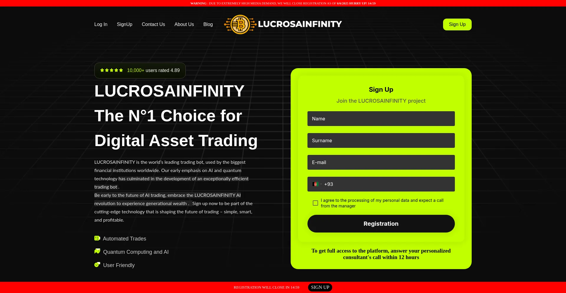Website screenshot of Lucrosainfinity.com