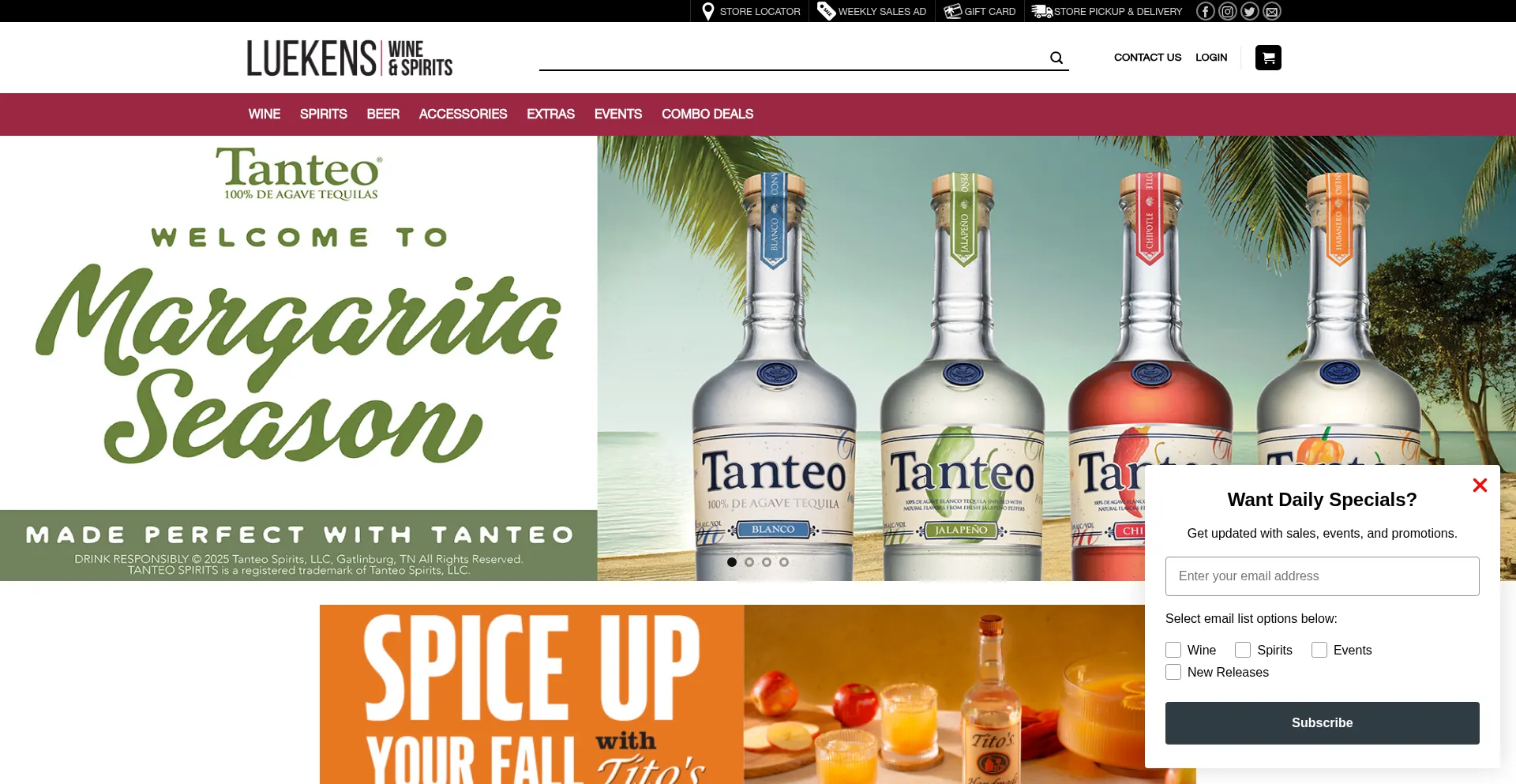 Website screenshot of Luekensliquors.com