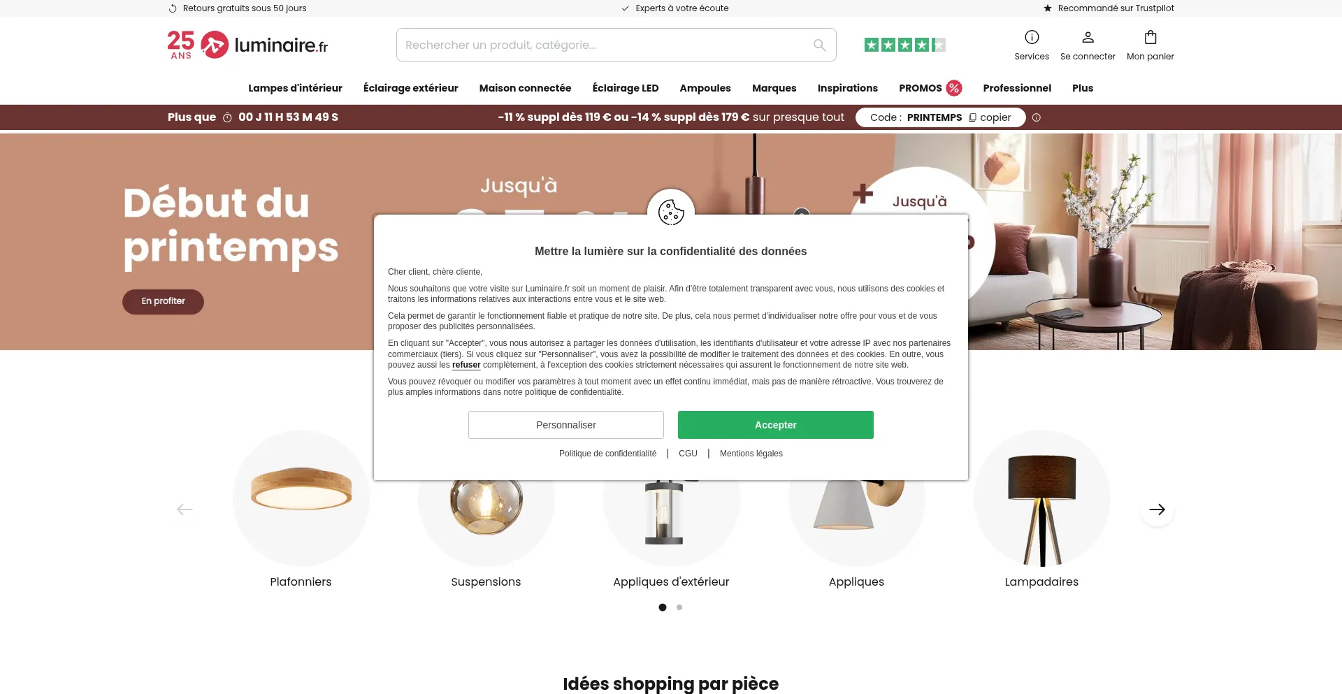 Website screenshot of Luminaire.fr