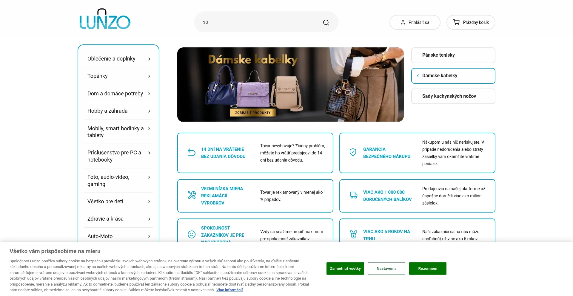 Website screenshot of Lunzo.sk