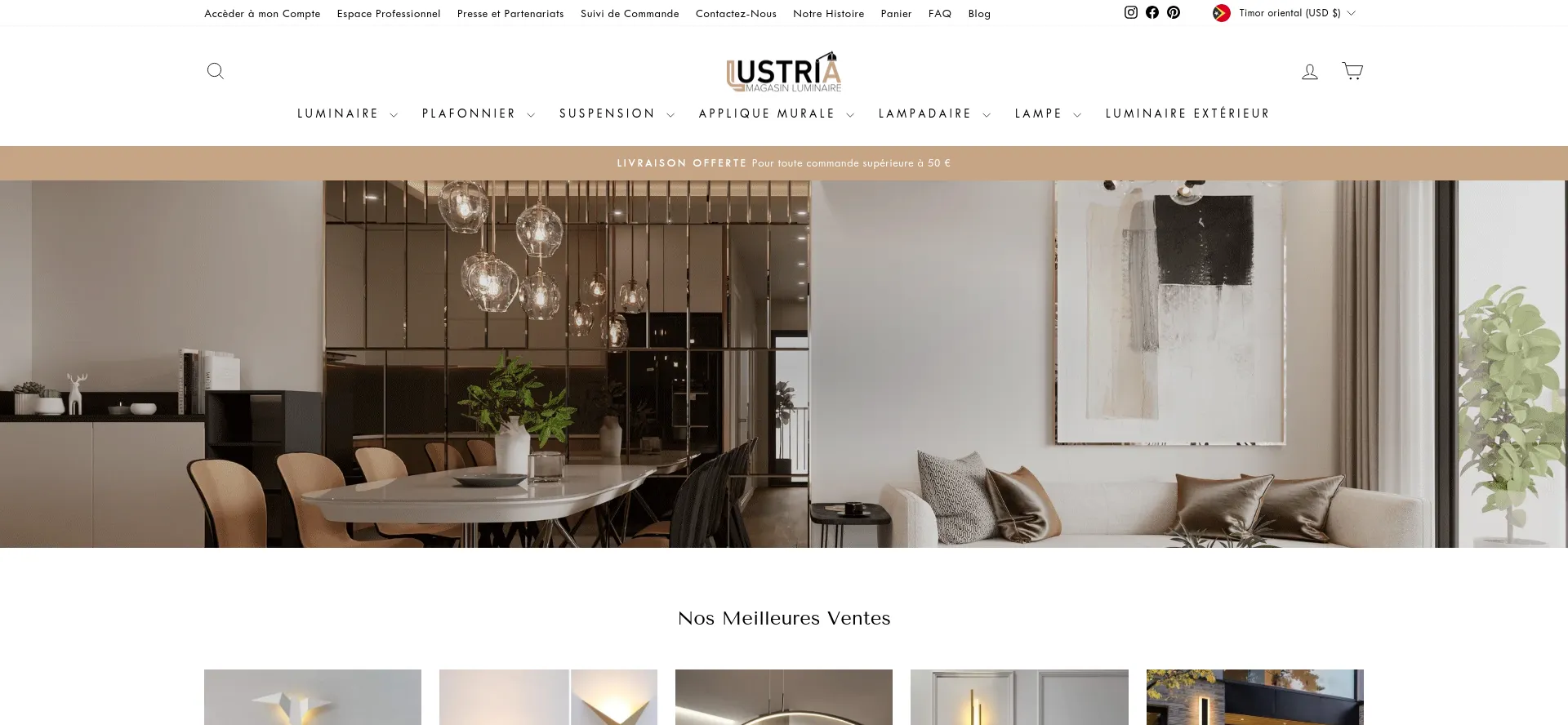 Website screenshot of Lustria.fr