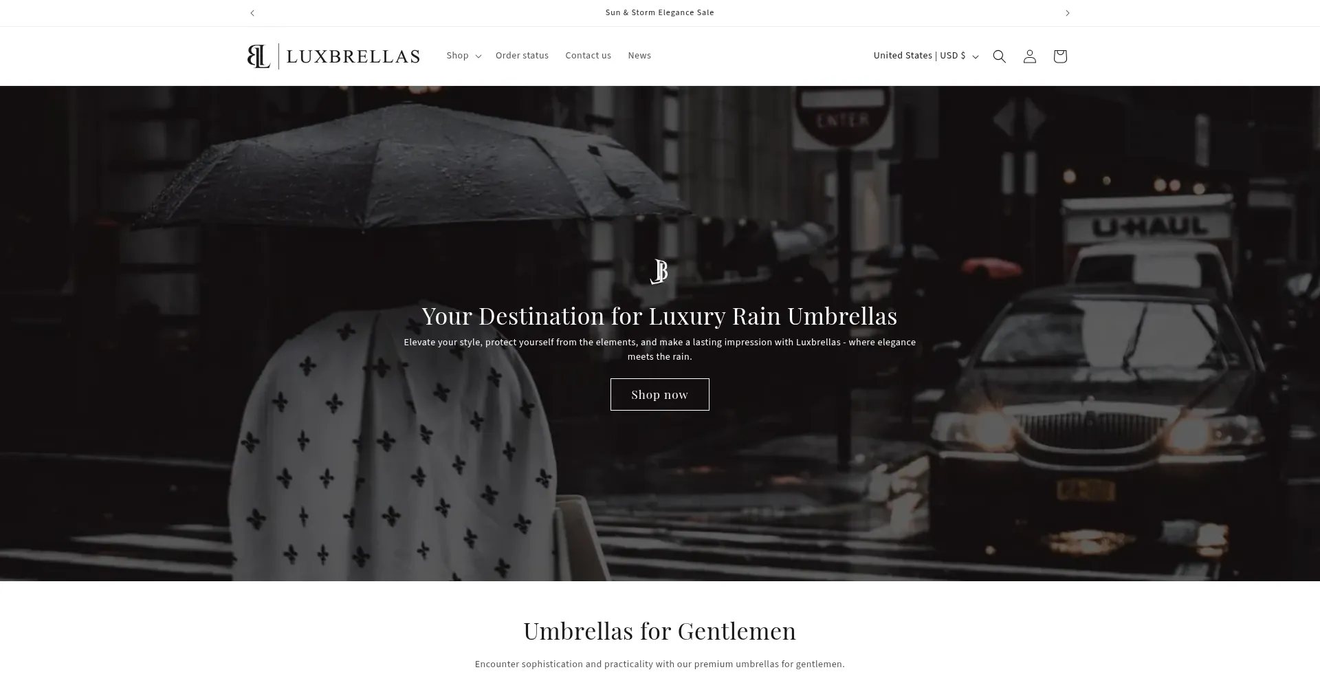 Website screenshot of Luxbrellas.com
