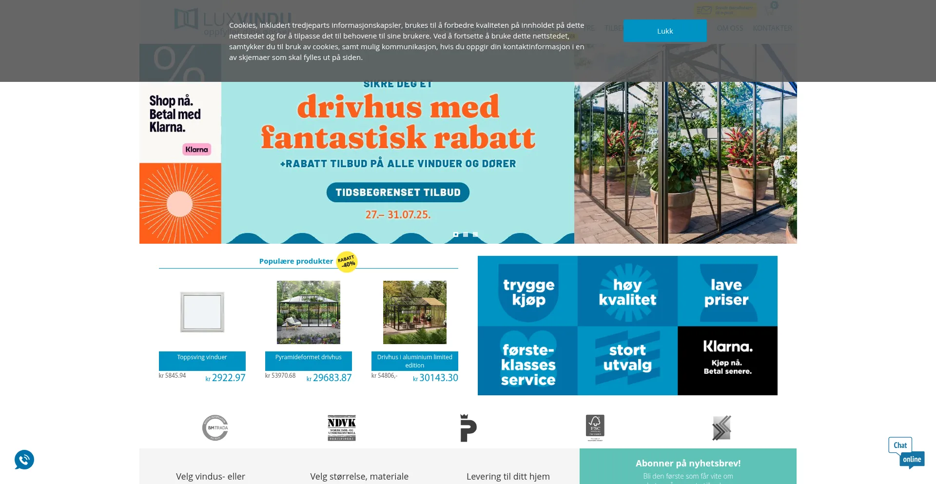 Website screenshot of Luxvindu.no